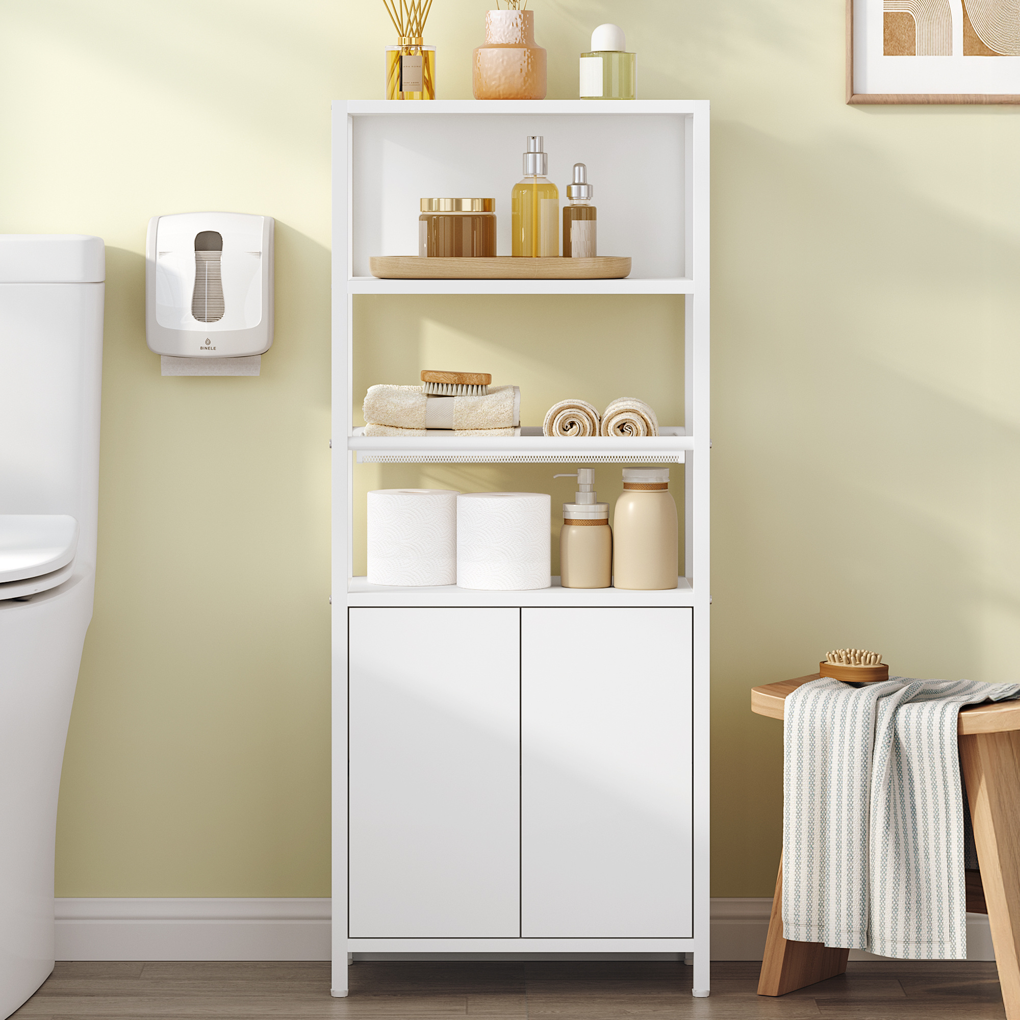 TEMU Bathroom Cabinet With 2 Doors & Open Shelf, Kitchen Cabinet, Ventilated Metal Grid Shelf, Adjustable Shelf, For Bathroom, Living Room, 20 X 38 X