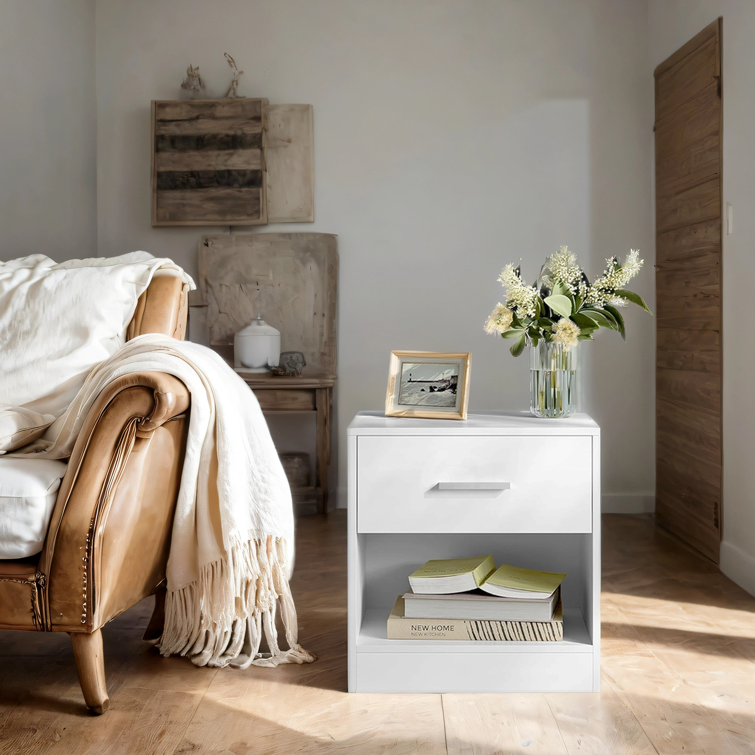 TEMU Table de chevet, table basse, table d'appoint avec tiroirs et étagères ouvertes, adaptée aux chambres à coucher