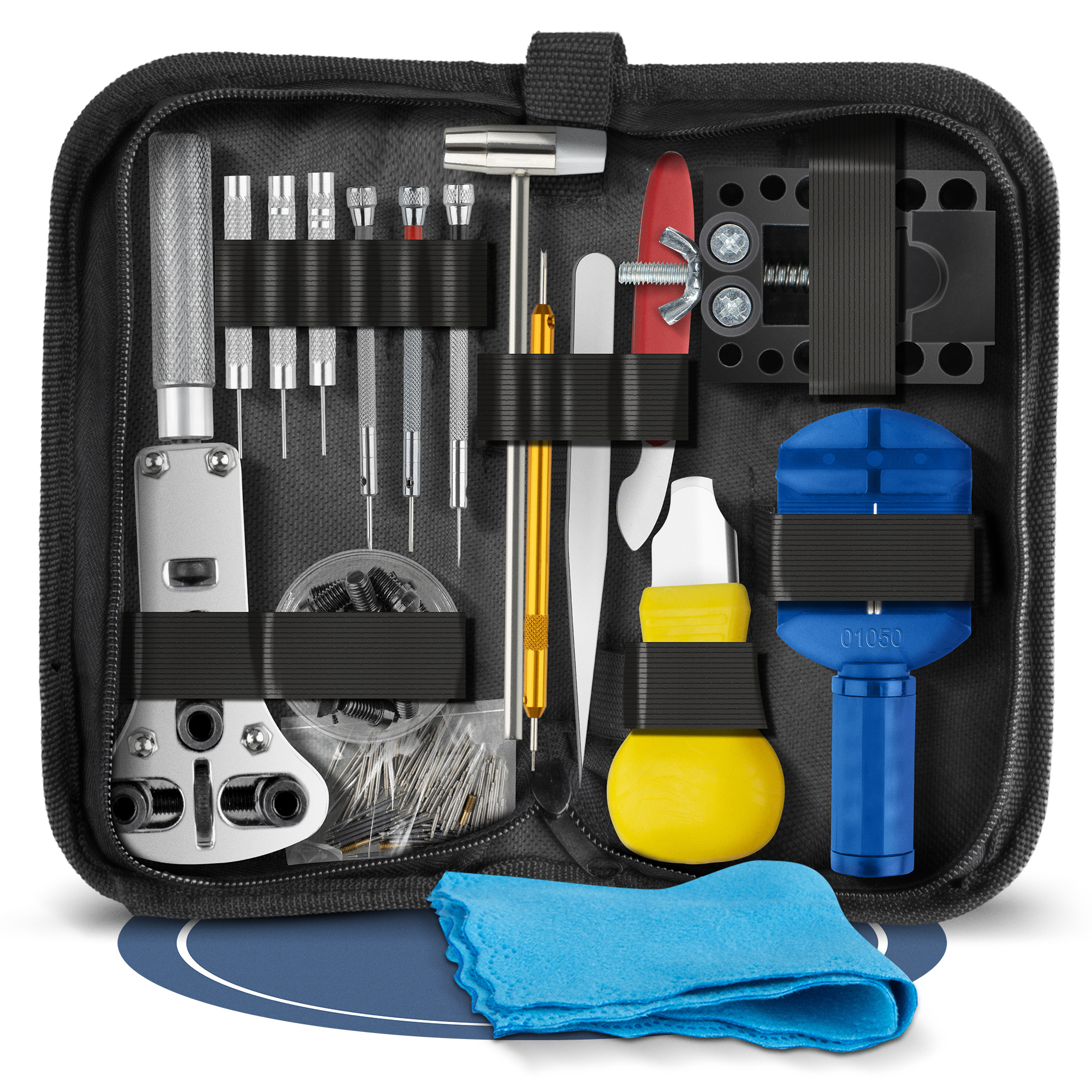 E-shop Rothand Premium Uhrenwerkzeug mit Poliertuch - 148-teiliges Uhrmacherwerkzeug Set - Mit Uhrenöffner für Batterie-& Dichtungswechsel