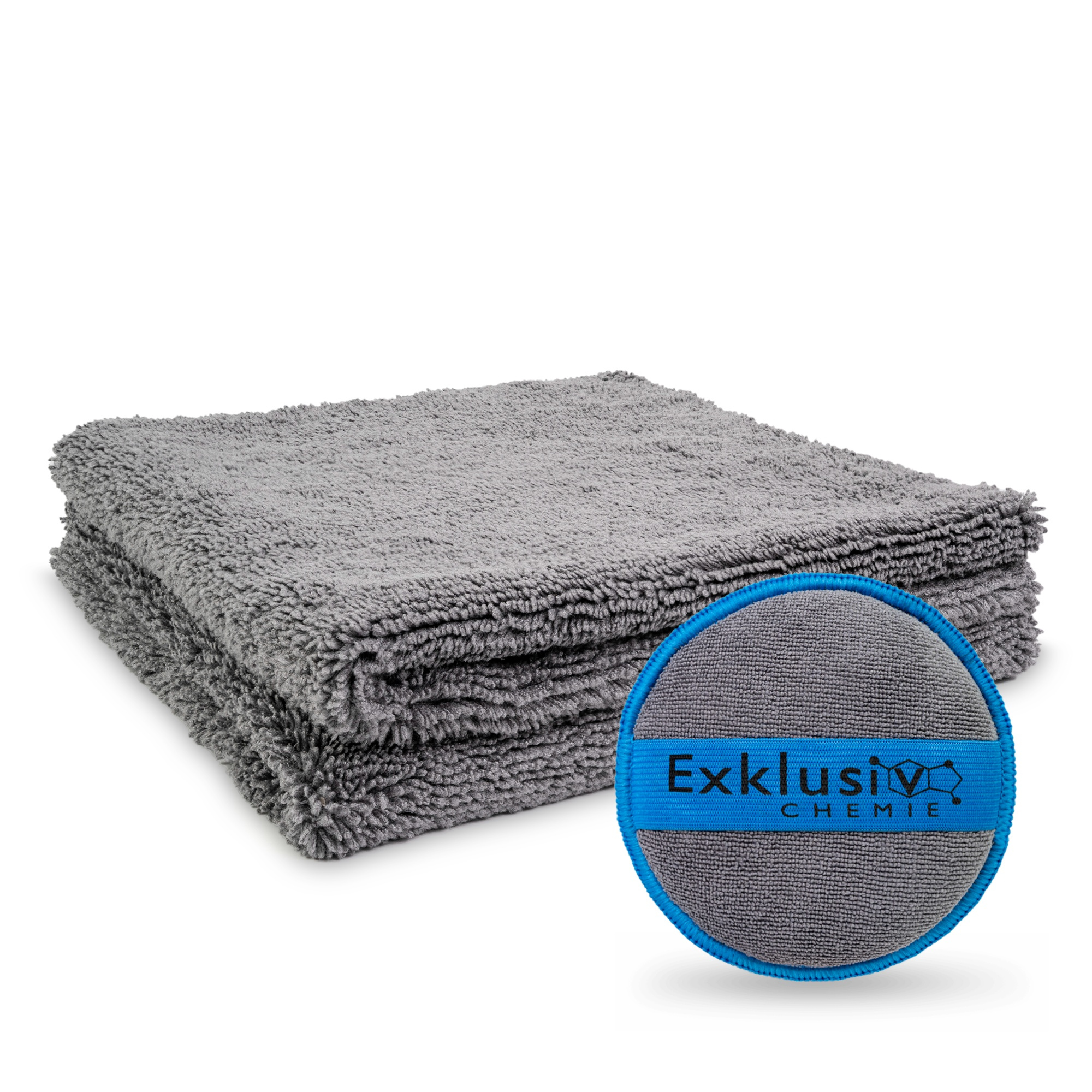 Image of 2x Random Microfiber Cloths Q4 620 Gsm + Hand Polishing Sponge - 40 X 40 Cm | Absorbent, & Paint-friendly | Car Care Towels | Polishing Cloths