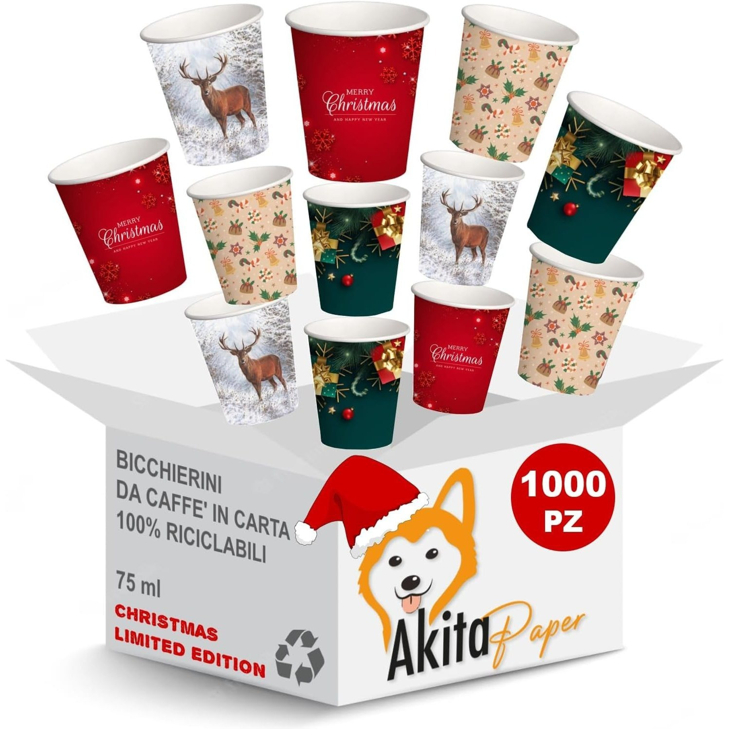 TEMU AKITAInk Bicchieri carta - 1000 PZ - 75 ml, bicchieri caff癡 monouso usa e getta, bicchieri natale per Feste Motivo Invernale, Natalizi addobbi,