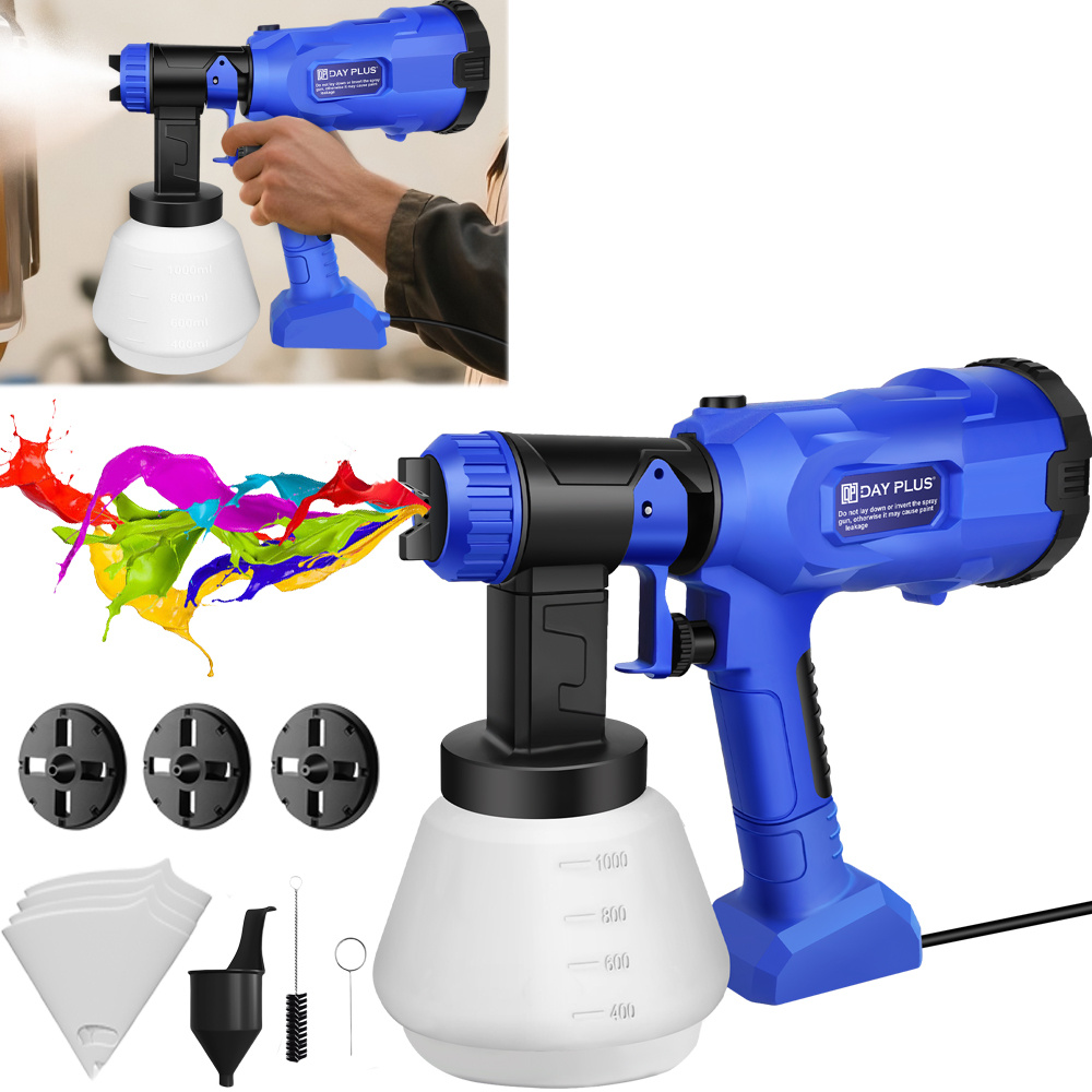 E-shop Farbsprühsystem, 610W Farbsprühgerät, Farbspritzpistole 1000ML Behälter, 4 Düsen & 3 Sprühmuster, Farbpistole mit Reinigungsbürste &