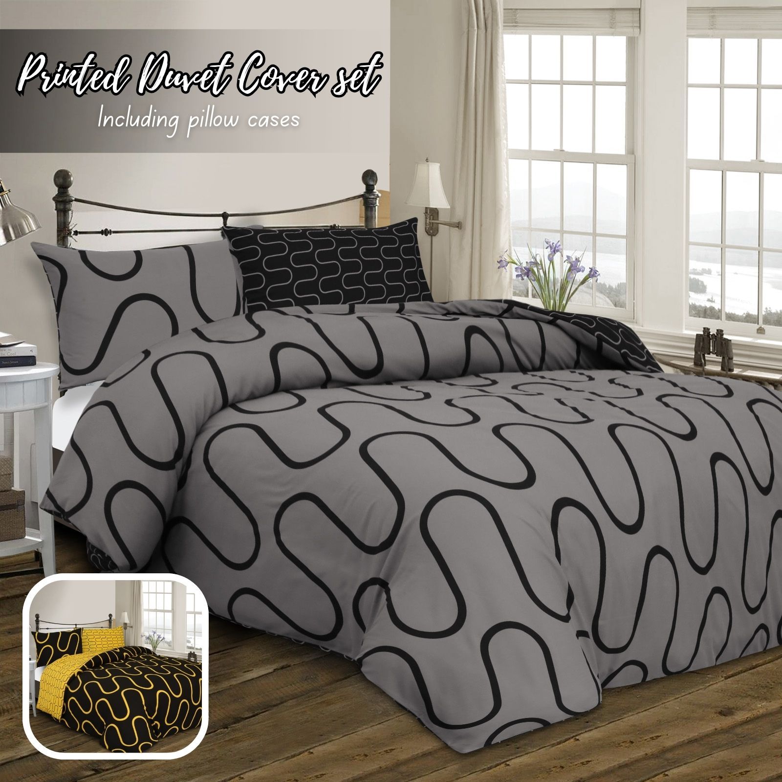 3-Piece Wave Print Duvet Cover Set – Soft, Breathable Microfiber Bedding for All-Season Comfort, Reversible Design with Button Closure for Bedroom or Guest Room