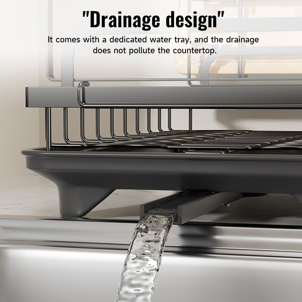 Étagère de Séchage à Vaisselle 2 Niveaux Grande Capacité avec Bac d'Égouttage, Support de Rangement en Acier Carbone pour Bols, Tasses, Planches à Découper, Étagère Multifonctionnelle - Sans Montage Requis, Organisateur de Cuisine