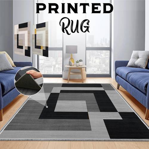 1pc ultra soft plush printed rug stylish non slip living room area rug machine washable printed mat in beige black grey and neutral designs soft carpet
