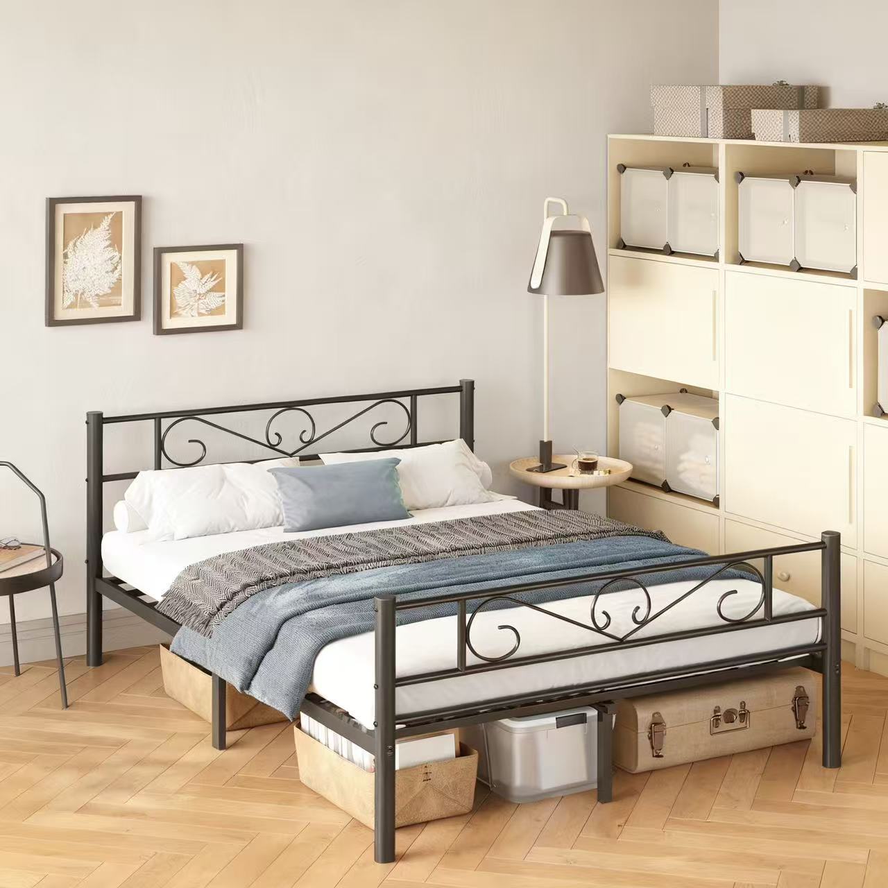 Wrought Iron Bed, 160 X 200 Cm, Guest Bed, Simple Assembly, Metal Bed, Bed Frame, Bed Base, , Suitable For Single Room