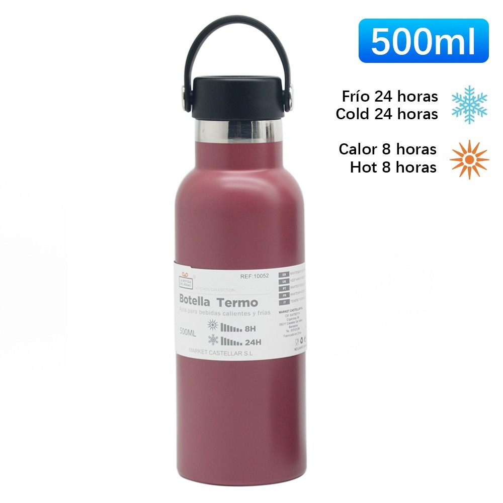 TEMU Termo de Acero Inoxidable 350ml Pared Mantiene 8h Frío 24h｜Botella Térmica con Taza Integrada para Camping y Oficina｜Vaso Aislante Compacto de