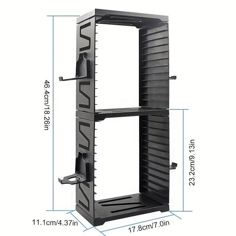 TEMU Game Storage Tower Universal Vertical Stand Holds 24 Discs Blu-ray Double-tier Organizer With Controller Hooks Space-saving Design For