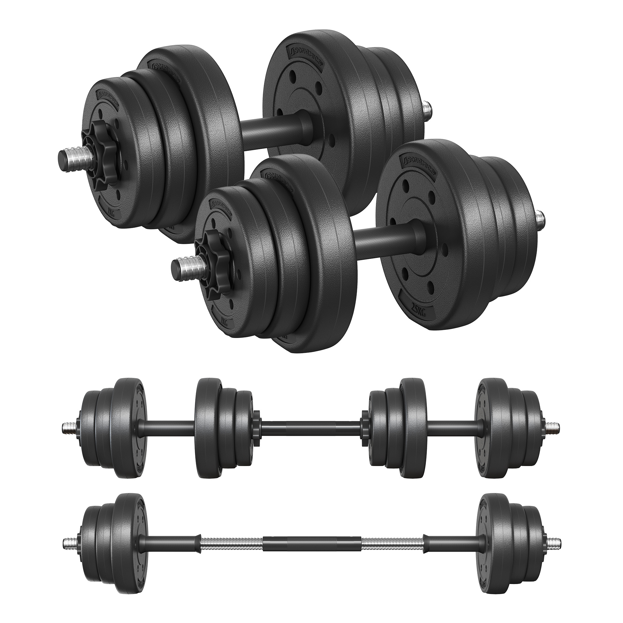 E-shop 2-in-1-Hanteln, Hantelset mit Verbindungsstahlrohr, 2 x 10 kg, 2 x 15 kg, tintenschwarz,verstellbar, Geeignet, Balkon, Wohnzimmer,