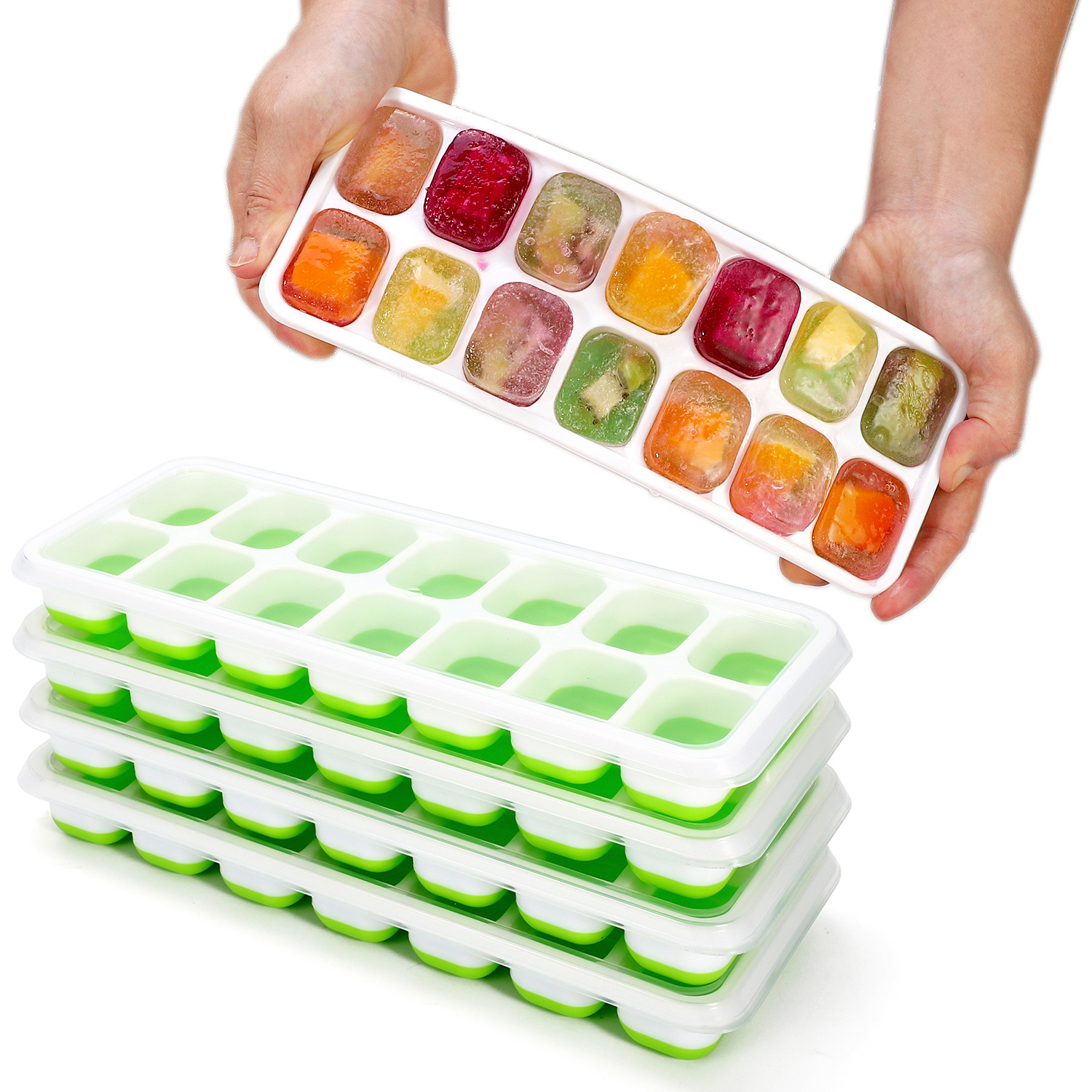 TEMU Vinsani 4 Pack Ice Cube Trays With Clear Removable Lid Easy-release Silicone Flexible Ice Cube Moulds Lfgb Certified And Bpa Free Stackable