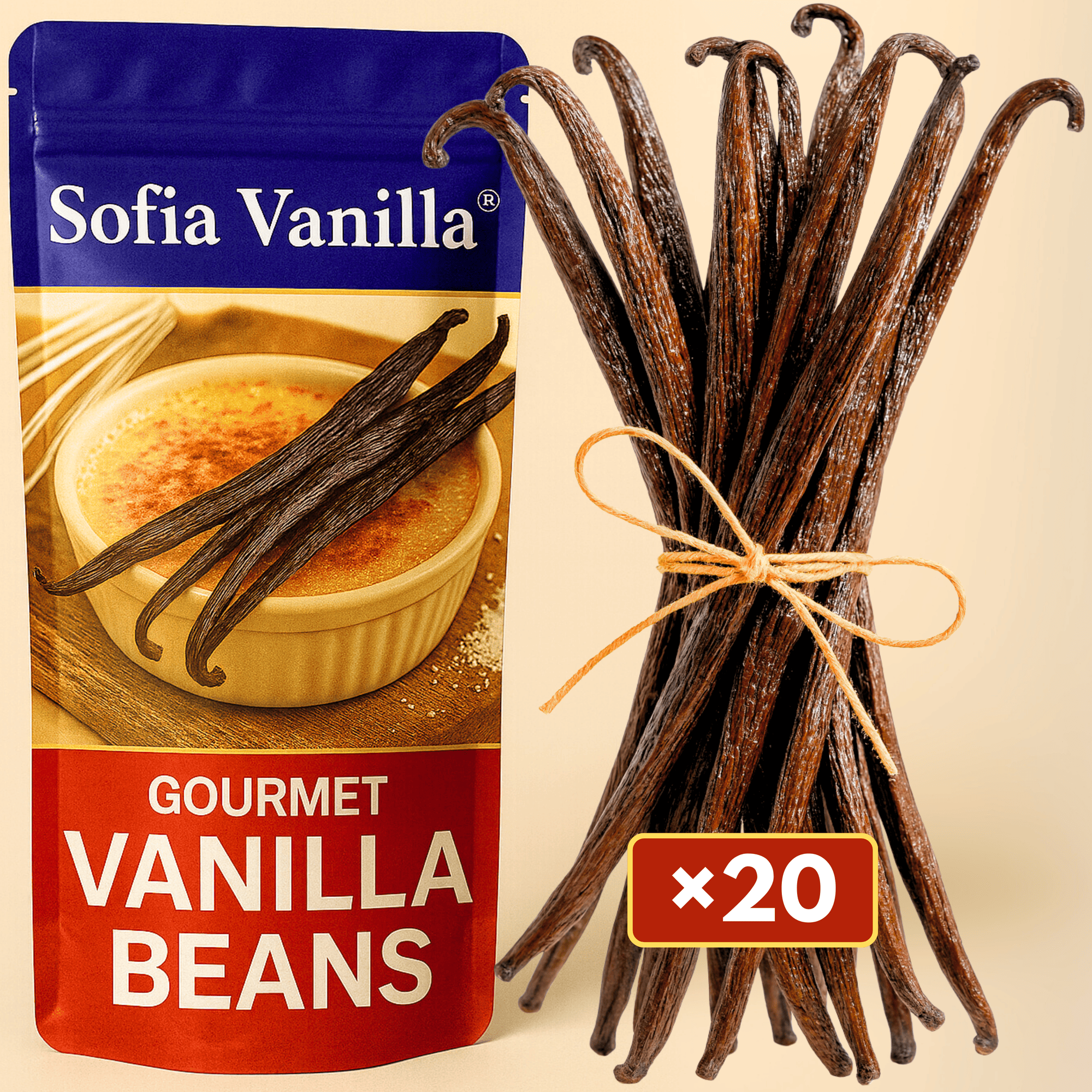 TEMU 20 Premium Vanilla Pods • Extra Gourmet Quality Vanilla • Soft And Fleshy Pods • Perfect For Baking And Cooking • Resealable Bag - Long-lasting