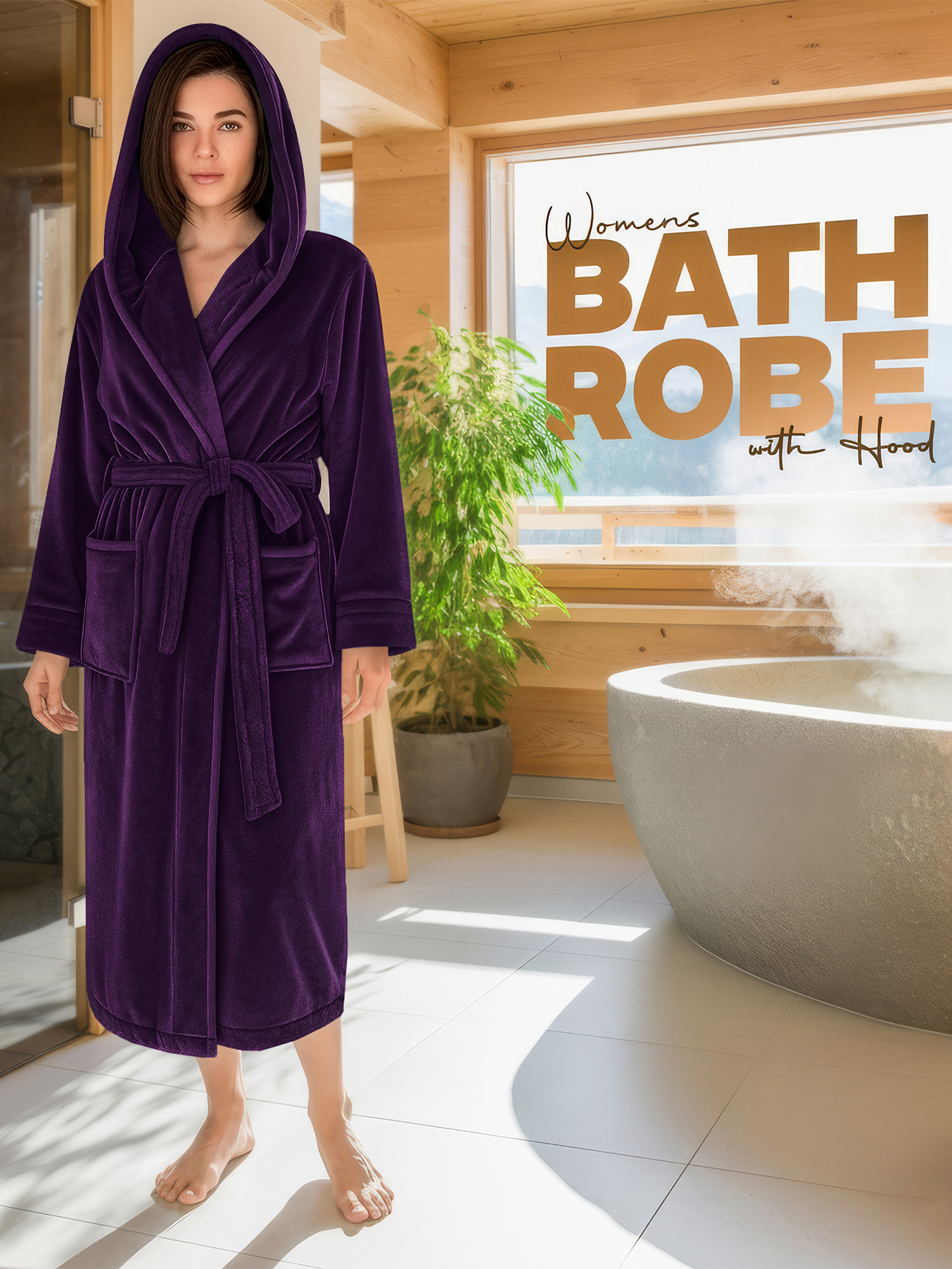 NY Threads Luxury Women'S Plush Fleece Bathrobe – Super Soft Hooded Dressing Gown with Adjustable Waist Tie and Deep Pockets – Comfortable Wrap-Collar Loungewear and Nightwear – Ideal as a Christmas Gift