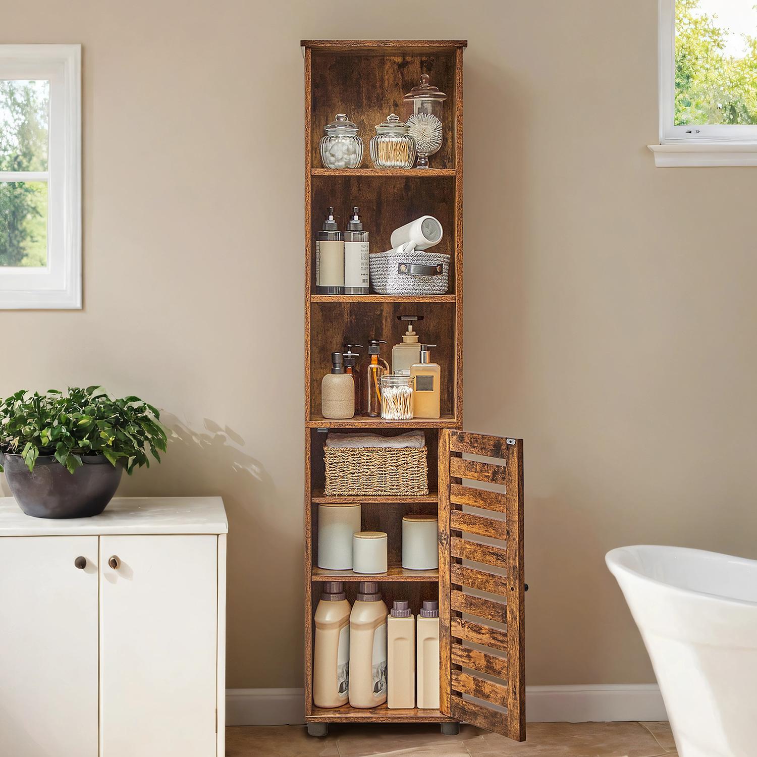 E-shop Hochschrank fürs Badezimmer, Badregal stehend, hoher Badezimmerschrank, 3 offene Fächer, 2 verstellbare Ablagen