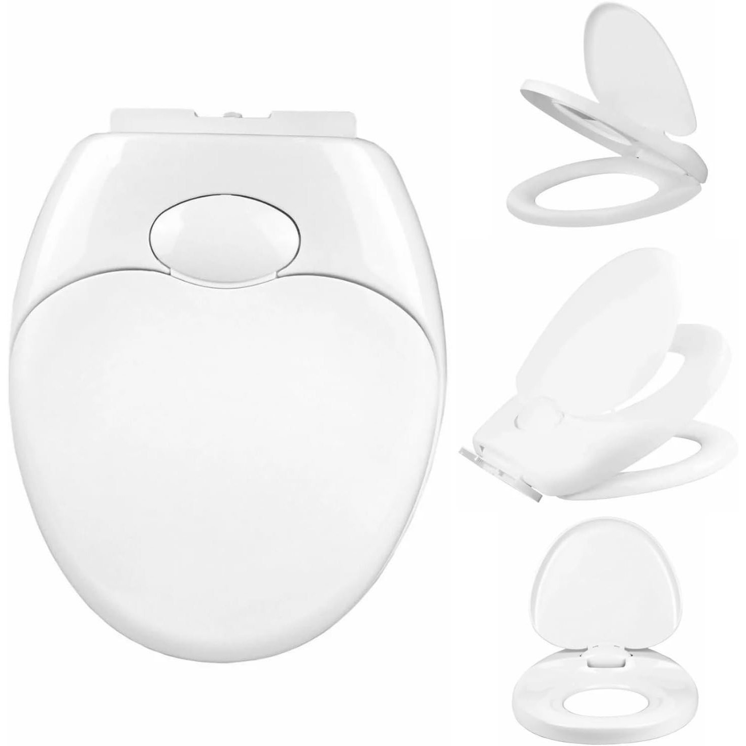 TEMU Family Toilet Seat Seat Built In - Soft Close Toilet Seat White, Durable Heavy Duty Plastic, Easy To Clean And Install Oval Shape 2 In 1 Design