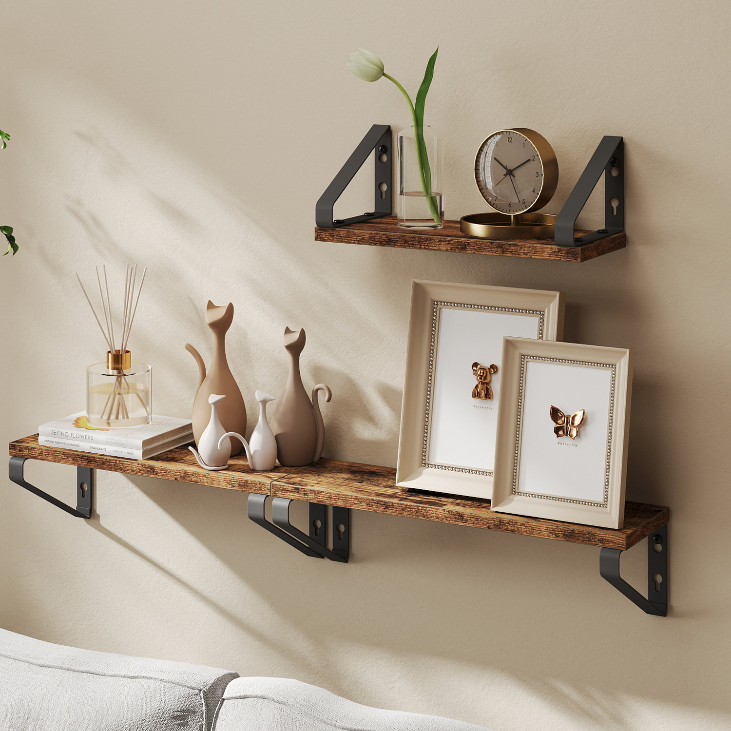 Floating Shelf Set Of 3, Wall Shelf, 2 Mounting Options, 30/35/40 Cm, For Living Room, Kitchen, Office, Bathroom