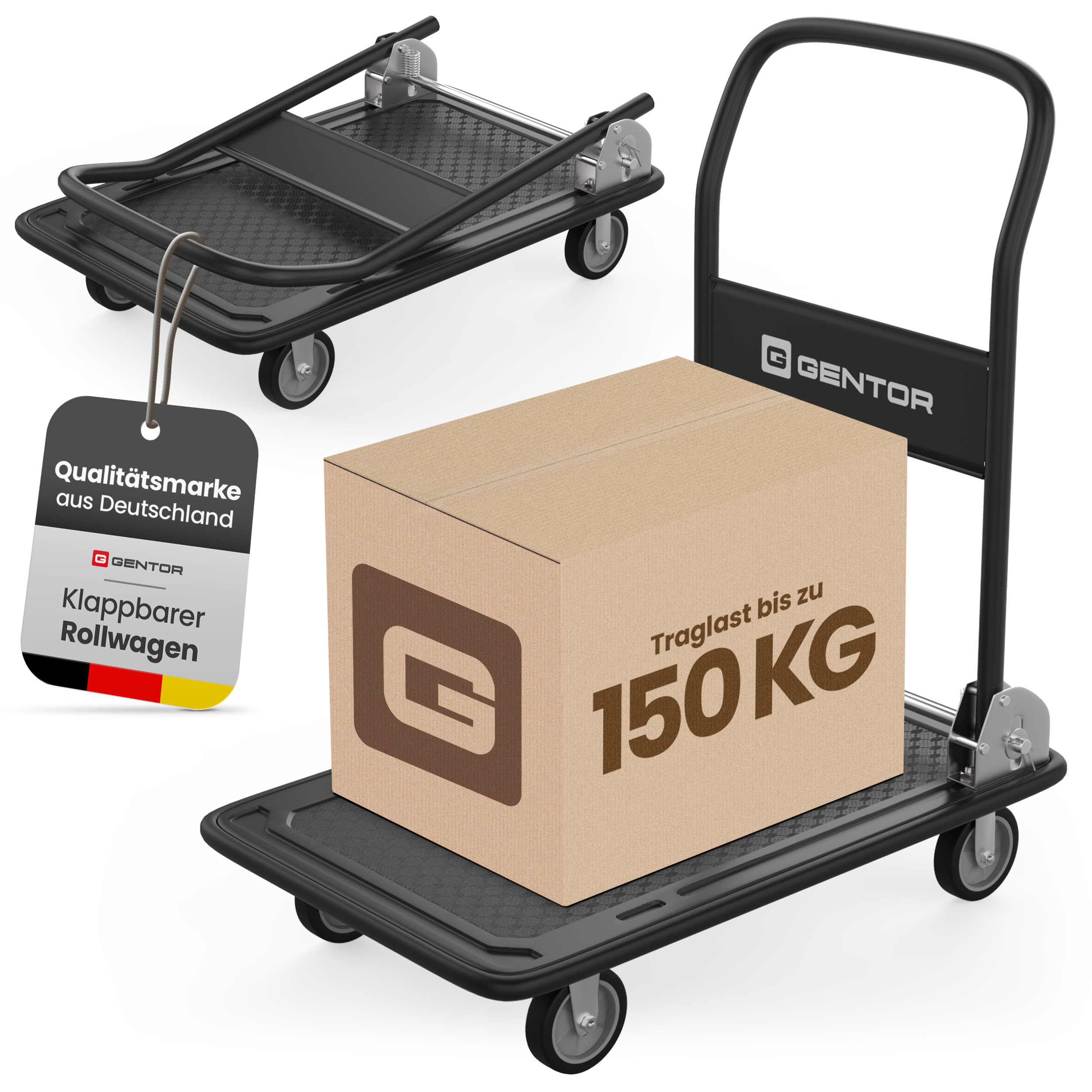 E-shop Rollwagen 150 kg Transportwagen Metall – Faltbarer Plattformwagen mit 360° Rädern & Antirutschfläche – Profi Rollwagen für Umzug, Werkstatt &