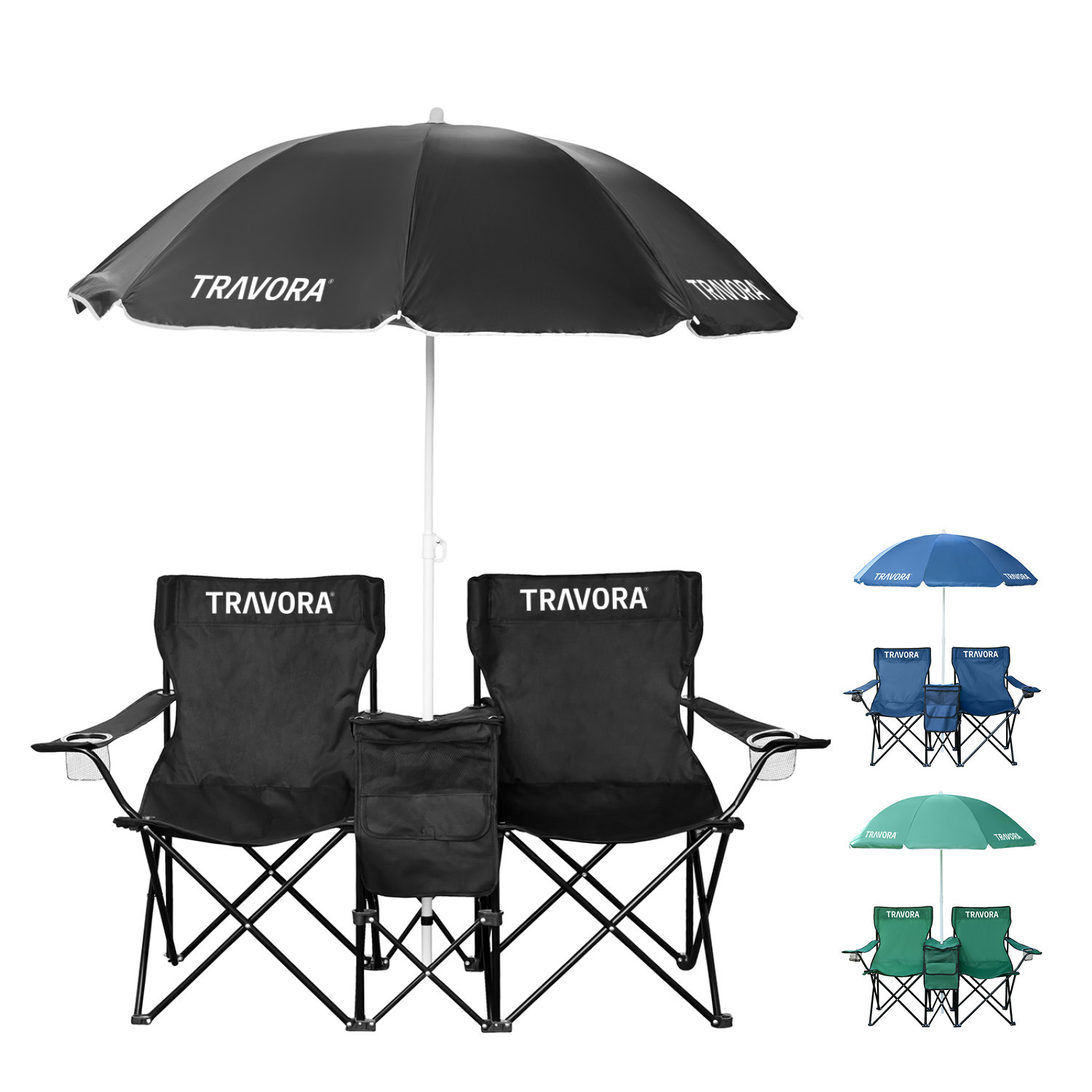 Travora 2-person Camping Chair With Sunshade And Cooler Compartment In Colors