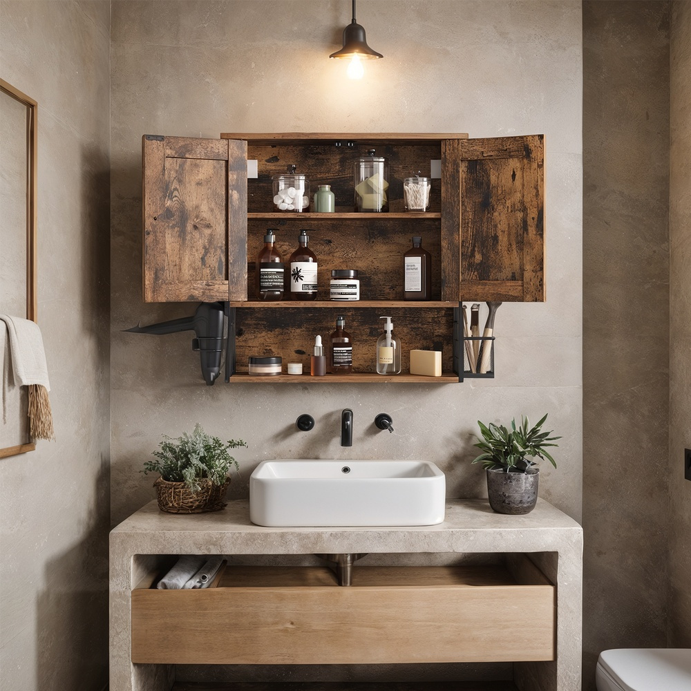 Bathroom Cabinet, Bathroom Cabinet, Wall Cabinet, Storage Cabinet, With 2 Doors, Adjustable Shelves, Brown-black.
