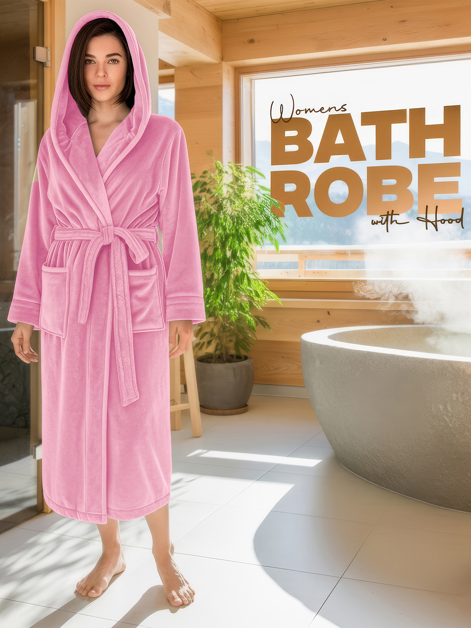 NY Threads Luxury Women'S Plush Fleece Bathrobe – Super Soft Hooded Dressing Gown with Adjustable Waist Tie and Deep Pockets – Comfortable Wrap-Collar Loungewear and Nightwear – Ideal as a Christmas Gift