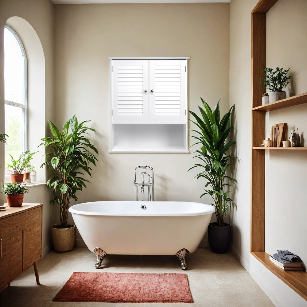 Cabinet, Bathroom Cabinet, 20 X 60 X 70 Cm, With Adjustable Shelves, Slatted Doors, And Open Compartments, Sturdy And Durable