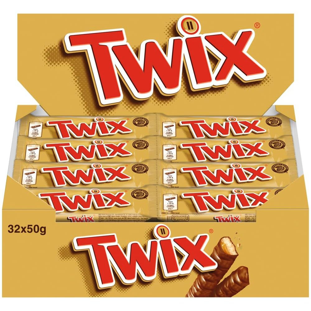 Image of Twix Chocolate Bar, Biscuit & Caramel, 25 Bars In A Pack (25 X 50g)
