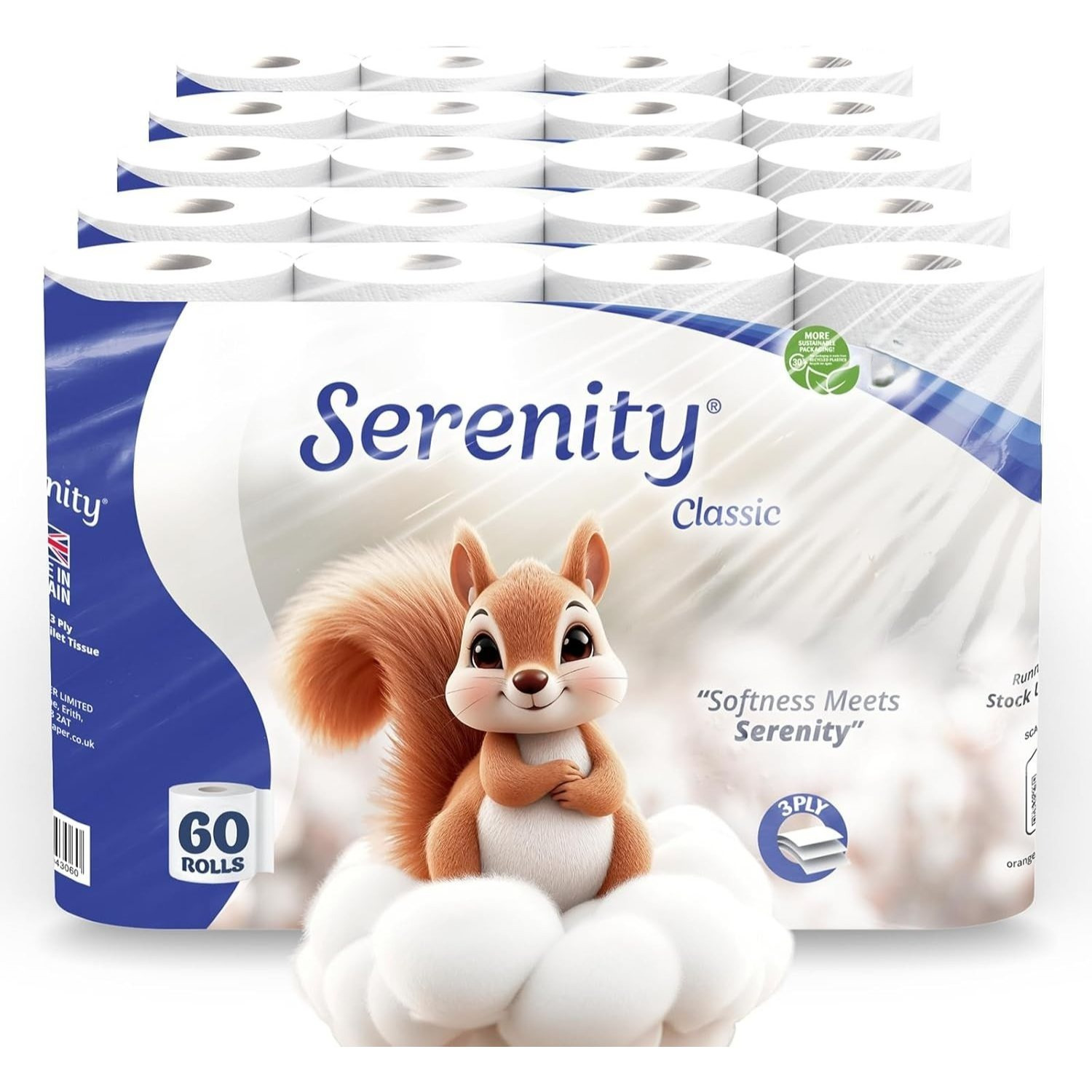 TEMU Serenity Soft Quilted Toilet Tissue 3‑ply – , Gentle & Strong Bulk Toilet Rolls, Hypoallergenic, Of 60 Rolls, Dermatologically Tested