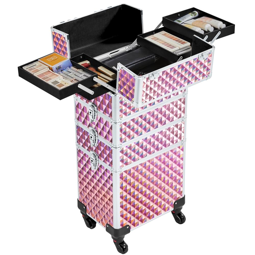 Costoffs 4-in-1 Cosmetic Case With Wheels Lockable Makeup Case Large Trolley Multi-case With Storage Drawers Make-up Tool Box For Travel L × 25.5 Cm W × 80.5 Cm H