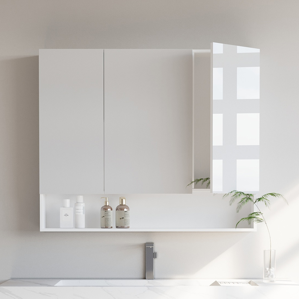 Bathroom Cabinet With 3 Doors, Mirror Cabinet, Adjustable Shelves, 16.5 X 90 X 75 Cm, White