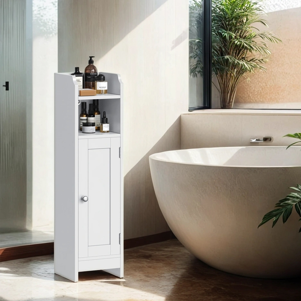 TEMU Vertical Storage Cabinet, Narrow Bathroom Cabinet With Doors And Shelves, Small Toilet Paper Cabinet With Adjustable Shelves, 18 X 19 X 80 Cm,