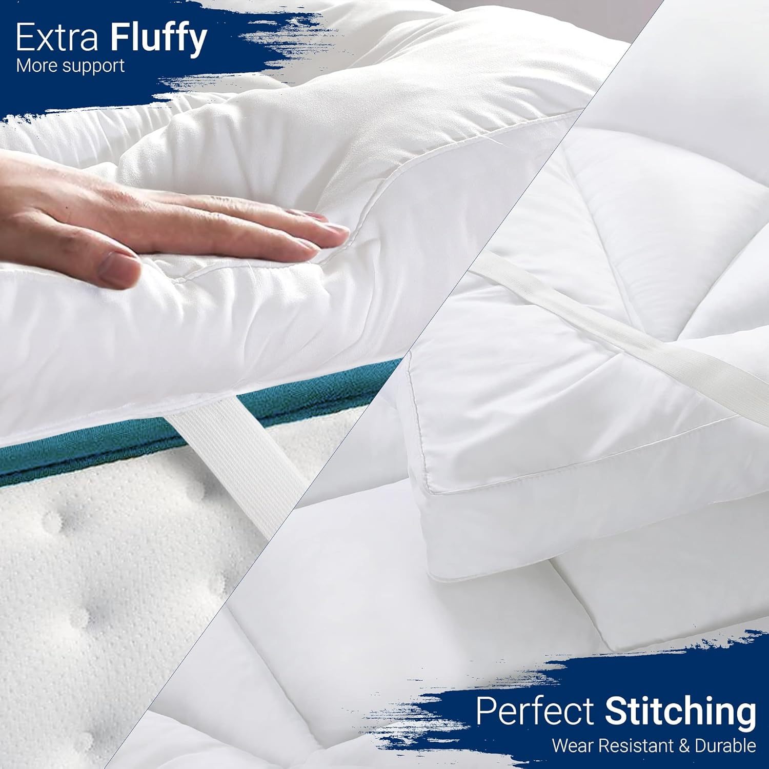Extra Thick Mattress Topper, 10cm/4Inch Microfiber Overfill, Plush Soft Surface, Four-Corner Elastic Straps for Secure Fit, Anti-Shift & Even Weight Distribution, Fits Single/Double/King/Super King UK Beds