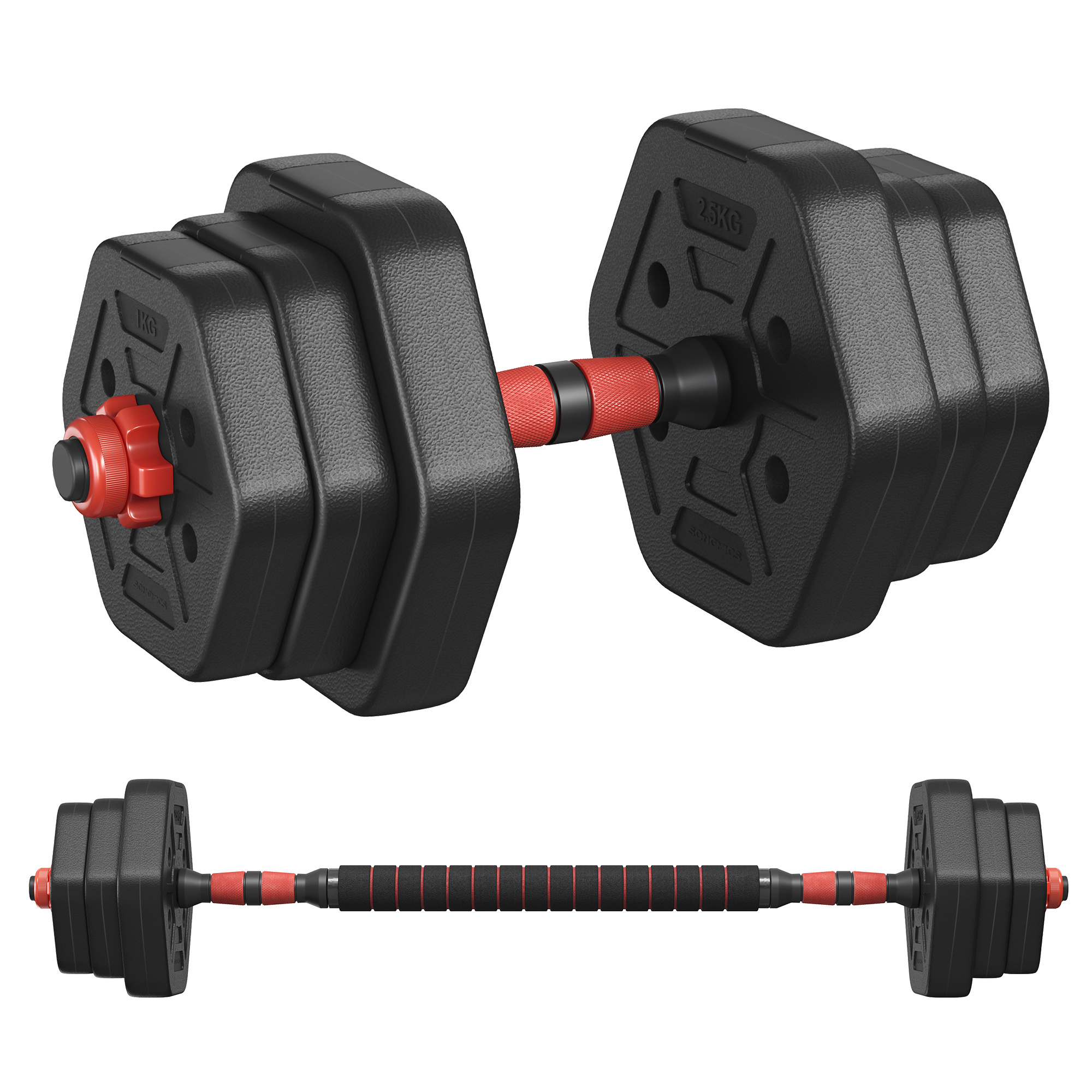 E-shop Hantelset, Hanteln mit Verbindungsstange, Hexagon, Kurzhantelset, 10 kg, für Workout, Fitnesstraining, Gewichtheben für Zuhause, Fitnessstudio