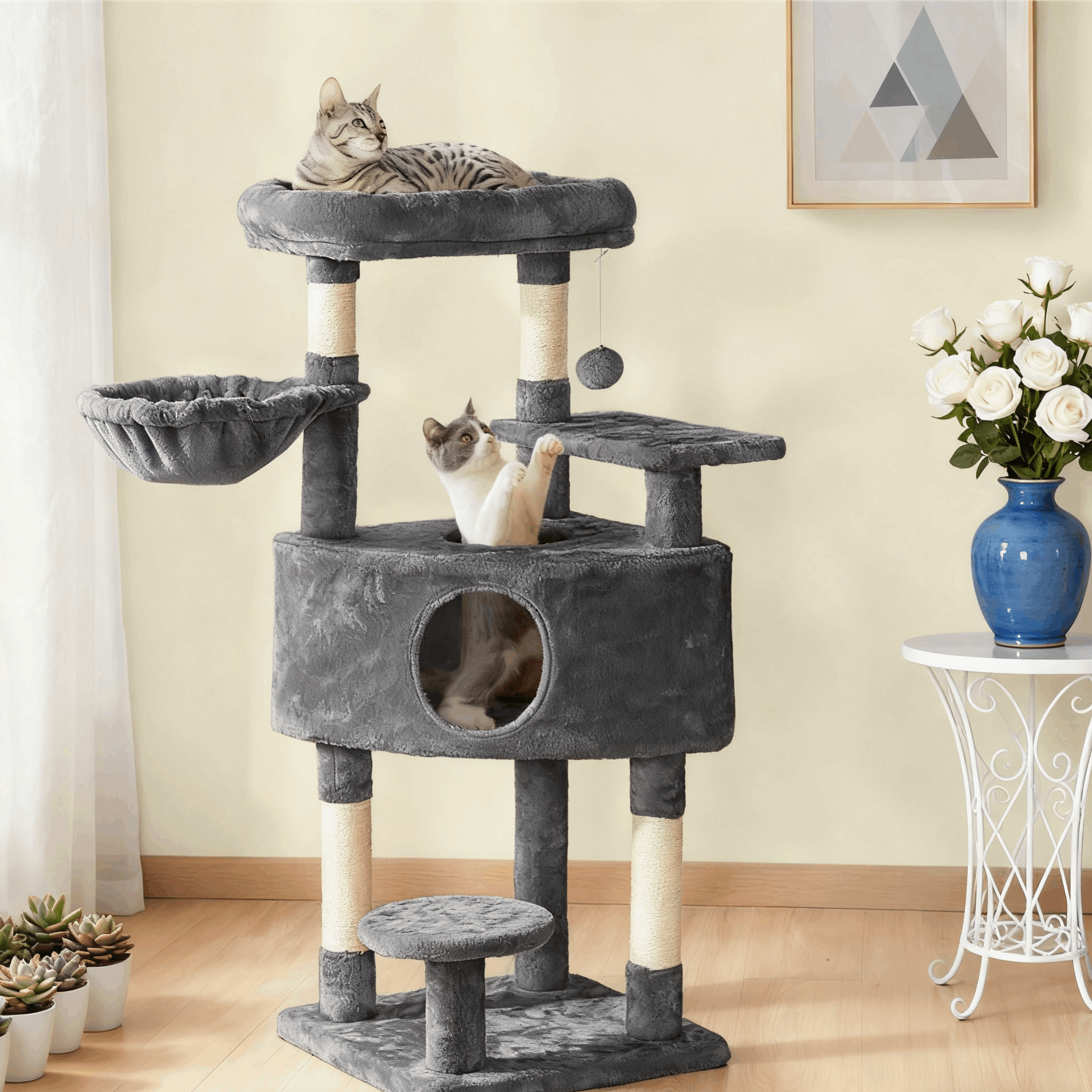 TEMU Costoffs Cat Tree, 116.5cm Cat Tree, Cat Furniture With Natural Sisal, Cat Tree, Cat Condo , Cat Tower With Platform, Condo, Basket, Scratching