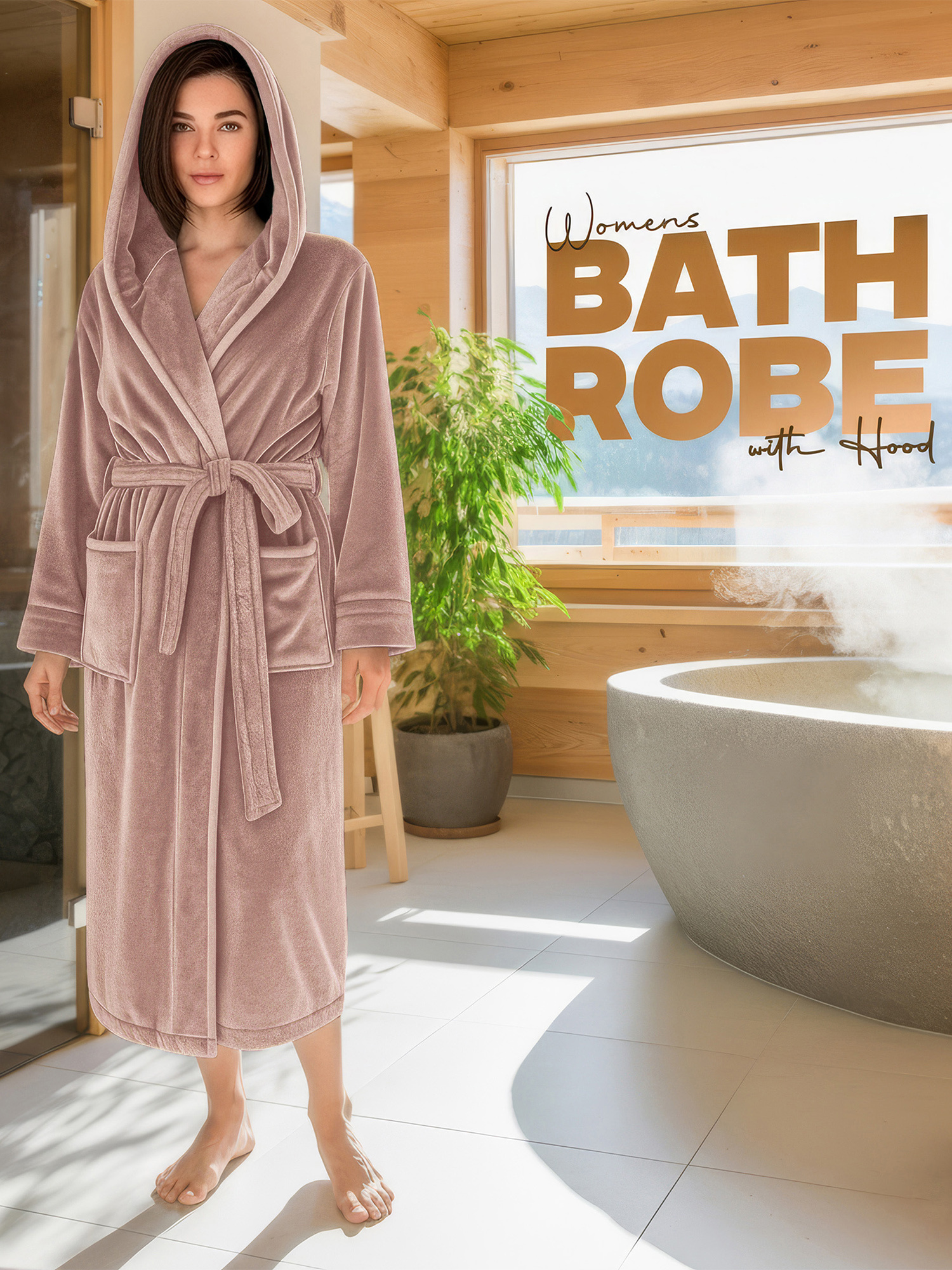 NY Threads Luxury Women'S Plush Fleece Bathrobe – Super Soft Hooded Dressing Gown with Adjustable Waist Tie and Deep Pockets – Comfortable Wrap-Collar Loungewear and Nightwear – Ideal as a Christmas Gift