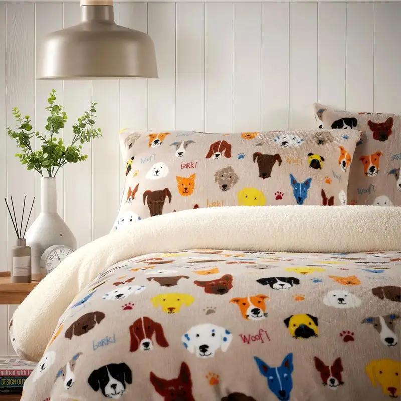 TEMU Cute Teddy Sherpa Duvet Cover Set – Super Soft & Fluffy Fleece Bedding, Warm Cosy Quilt Cover For Pet Lovers &