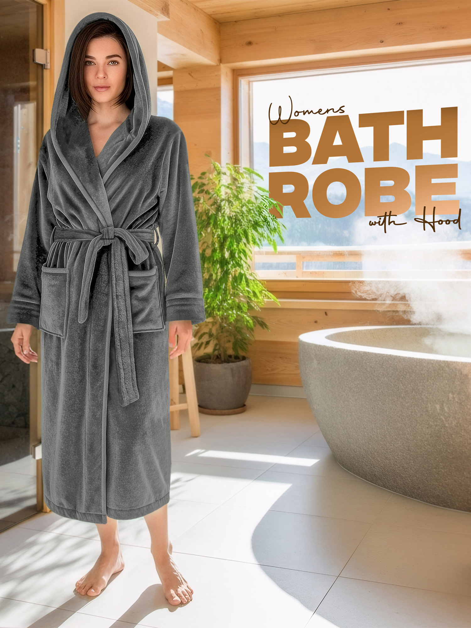 NY Threads Luxury Women'S Plush Fleece Bathrobe – Super Soft Hooded Dressing Gown with Adjustable Waist Tie and Deep Pockets – Comfortable Wrap-Collar Loungewear and Nightwear – Ideal as a Christmas Gift