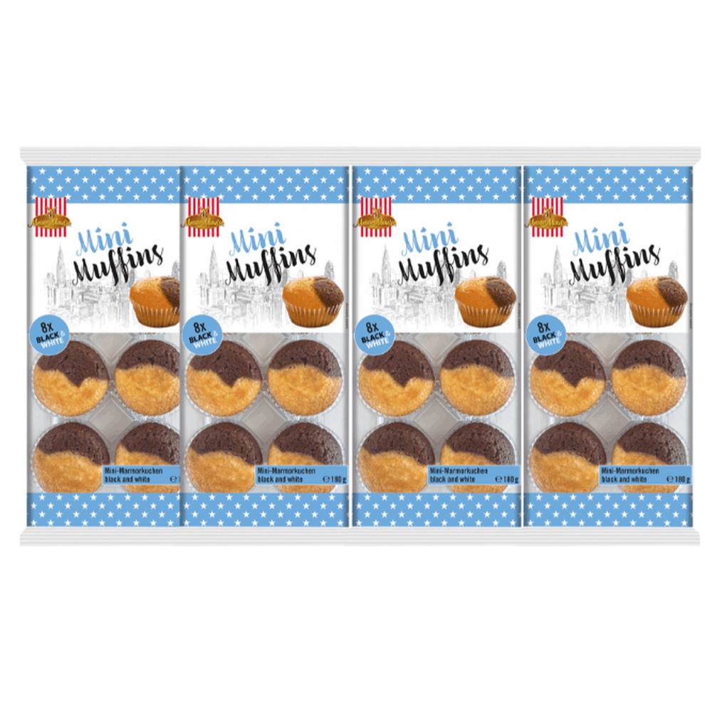 Image of Meister Moulin Mini Muffins Black & White 8-pack – 4 × 180 G | Sweet Marble Cake Snack