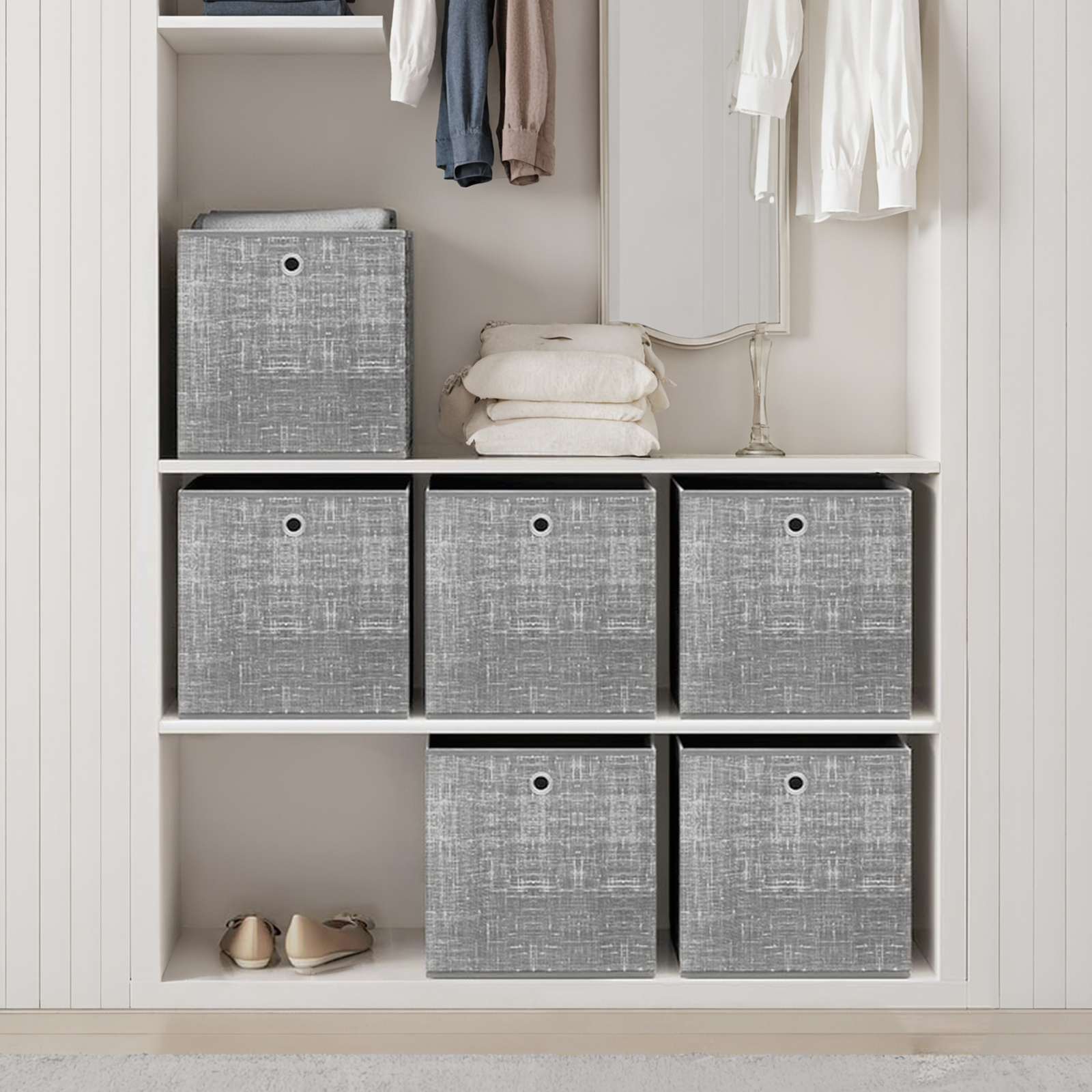 6 Storage Boxes, Organizer Boxes, Non-woven Fabric With Handle, 33 X 33 X 33 Cm, For Cube Shelving, 36l