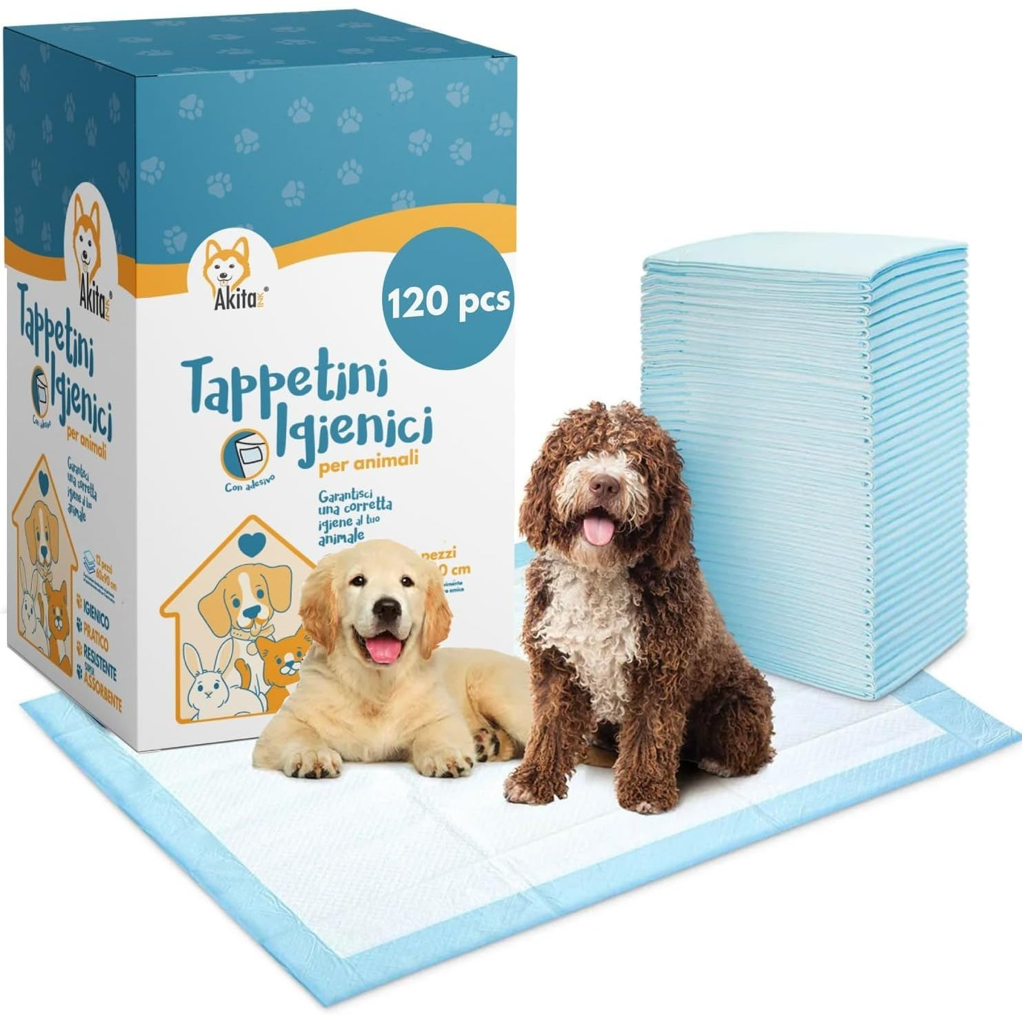 TEMU Akitaink - 120 Traverse per Animali Super Assorbenti - Dimensioni 60x90 cm - Tappetini Igienici per Multiuso (120 pz 60X90 cm)