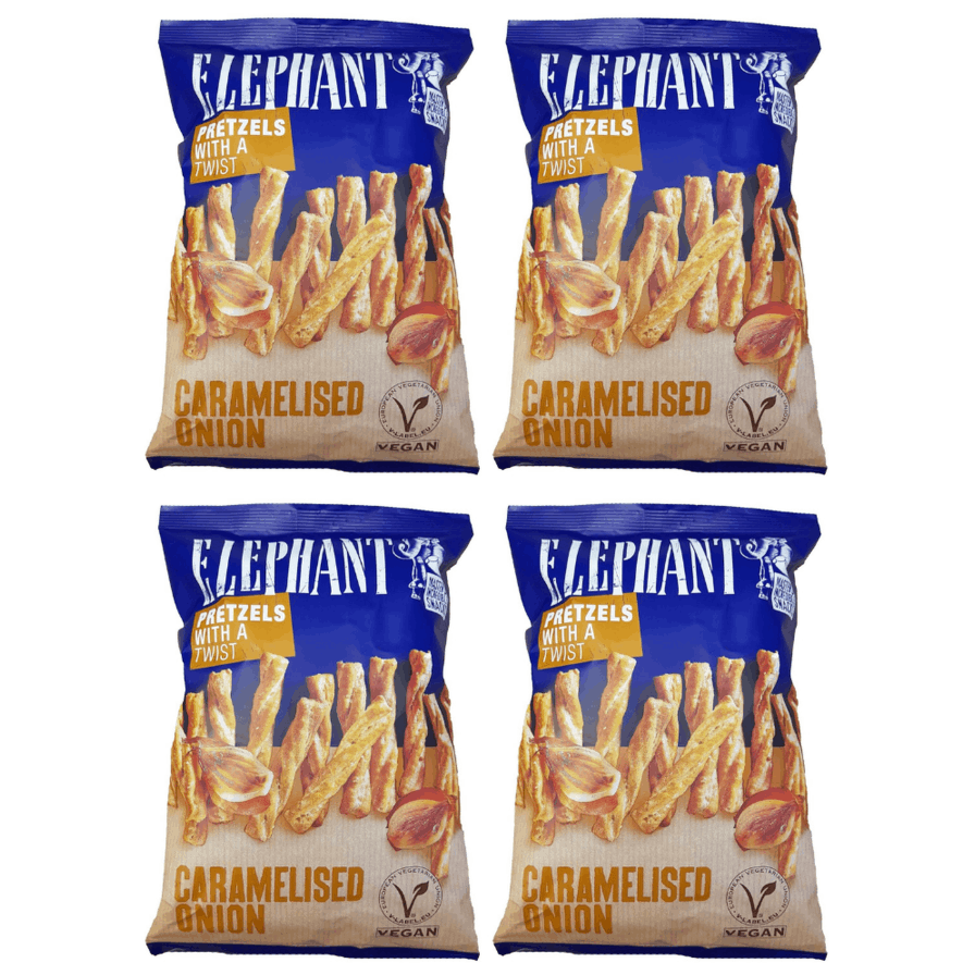 Elephant Twisted Pretzels With Caramelized Onion 4 X 160g | Crispy Pretzel Snacks With Caramelized Onion, Twisted Shape For Intense Flavor