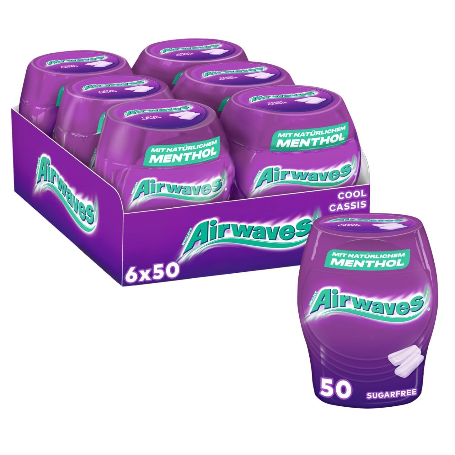 Airwaves Chewing Gum Cool Blackcurrant, Sugar-free, White (6 X 50 Dragees)