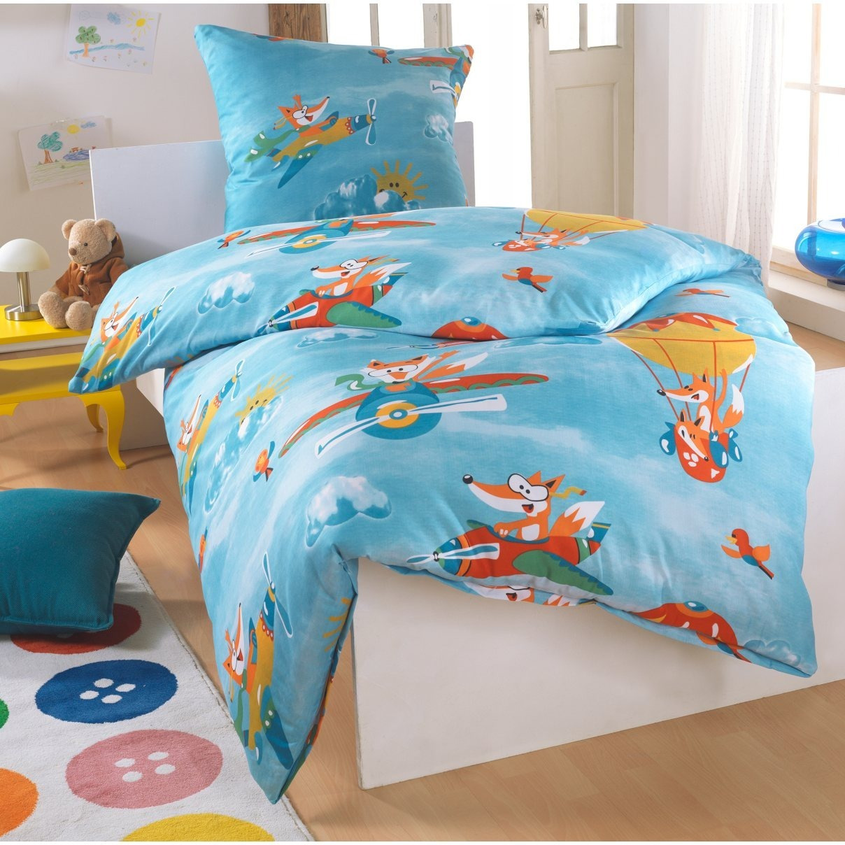 E-shop Bettwäsche 135x200 Fuchs Mikrofaser Bettbezug Set,1 Bettbezug Kopfkissenbezug 80x80 cm für Einzelbett mit Reißverschluss