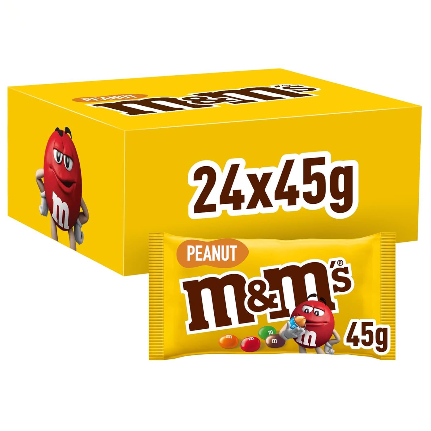 Image of M&m's Peanut, Chocolate Bulk Pack, 24 X 45g, Peanut Flavor Chocolate Candies (1080g)
