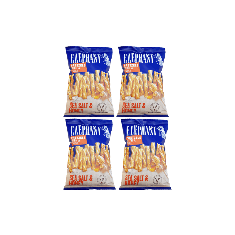 Image of Elephant Twisted Pretzels Sea Salt & Honey 4 X 160g | Crispy Pretzel Snacks With Sea Salt & Honey, Twisted Shape For Extra Crunch