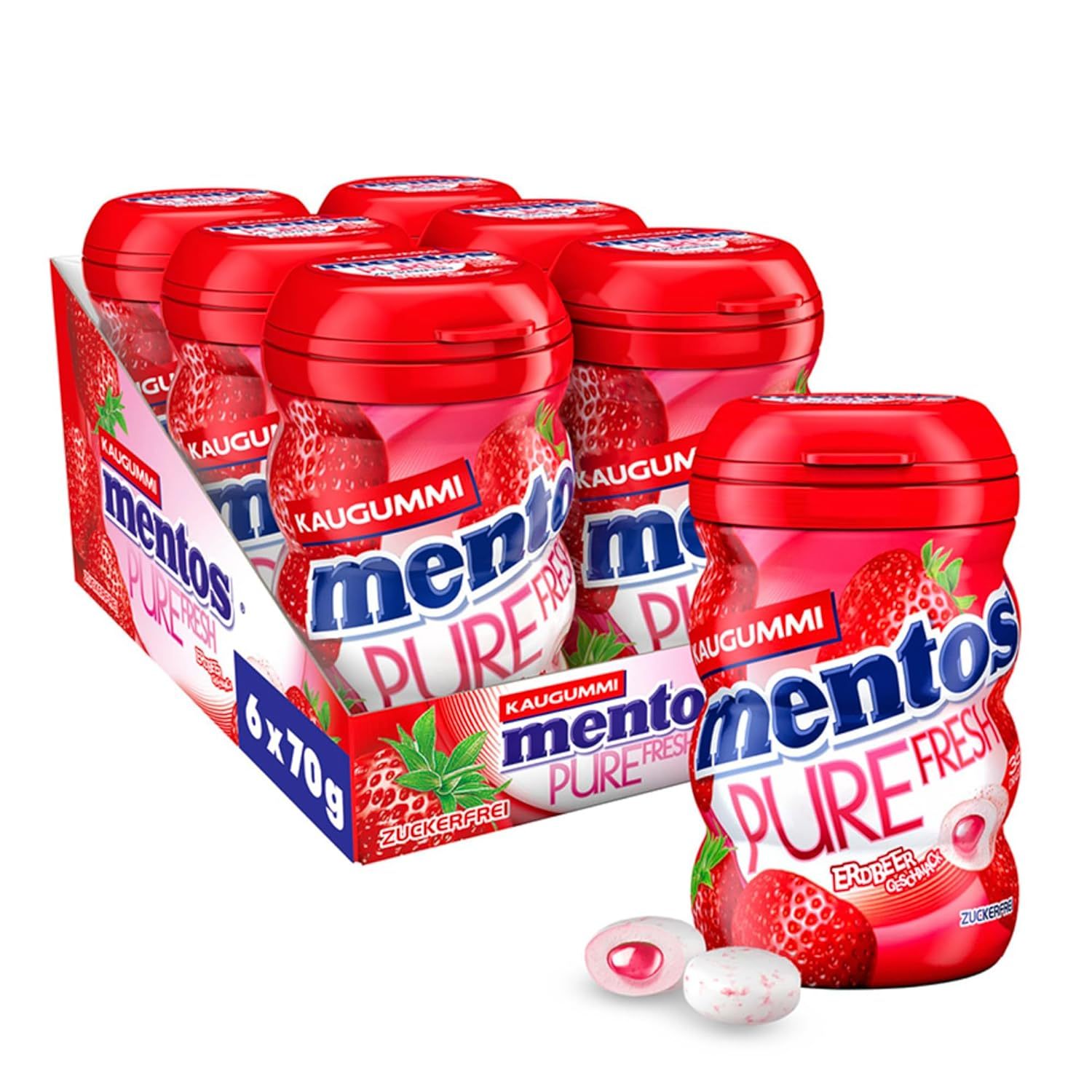 Mentos Kaugummi Pure Fresh Erdbeere (6 X 35 Dragees)