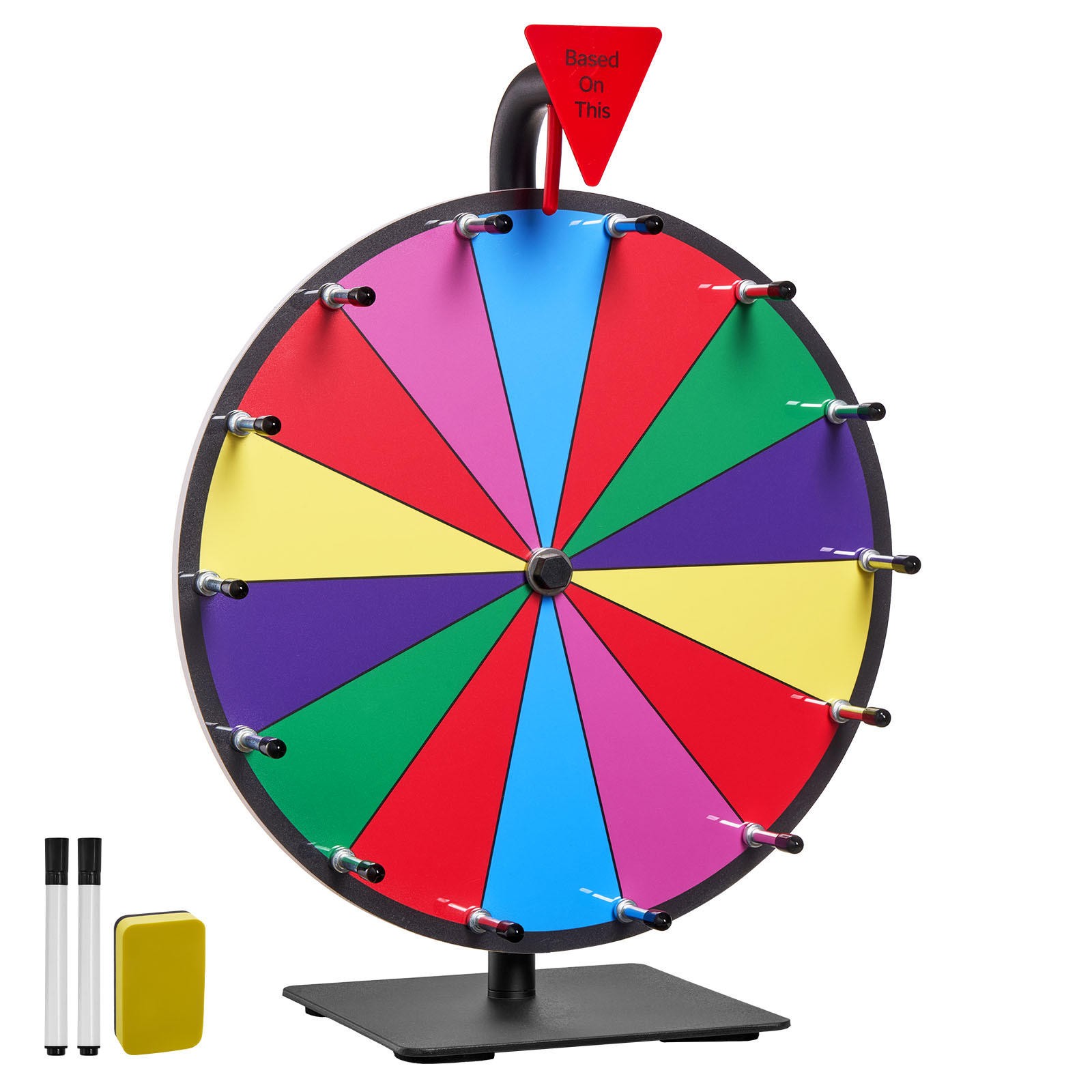 Image of Vevor 305 Mm / 12inch Spinning Prize Wheel, 14 Slots With Stand, Tabletop Win Fortune With A Dry Erase And 2 Markers, 6 Colors, Easy Assembly, For Trade Show
