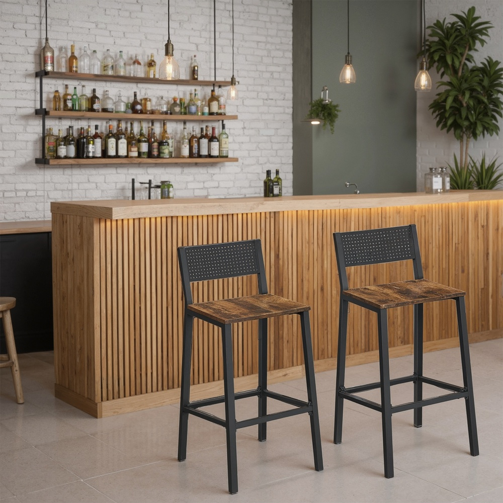 TEMU Ensemble de 2 Tabourets de Bar, pour Cuisine Salle à Manger Bureau, Style Industriel, Marron et Noir