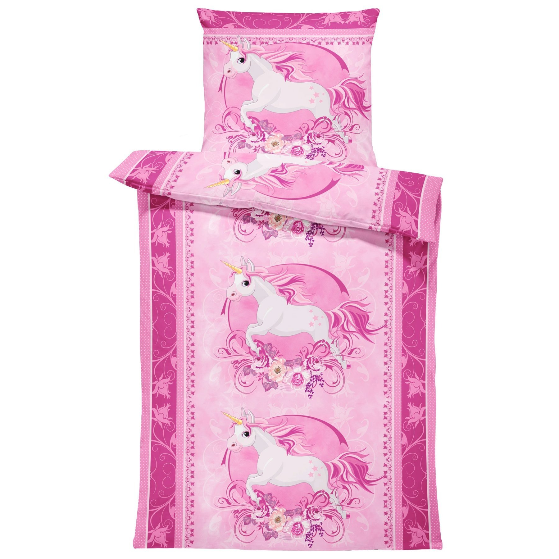 E-shop Kinder Bettwäsche Einhorn 135x200 cm Unicorn Pferde Mädchen weiche Kinderbettwäsche inkl. Kissenbezug 80x80 cm mit Reißverschluss
