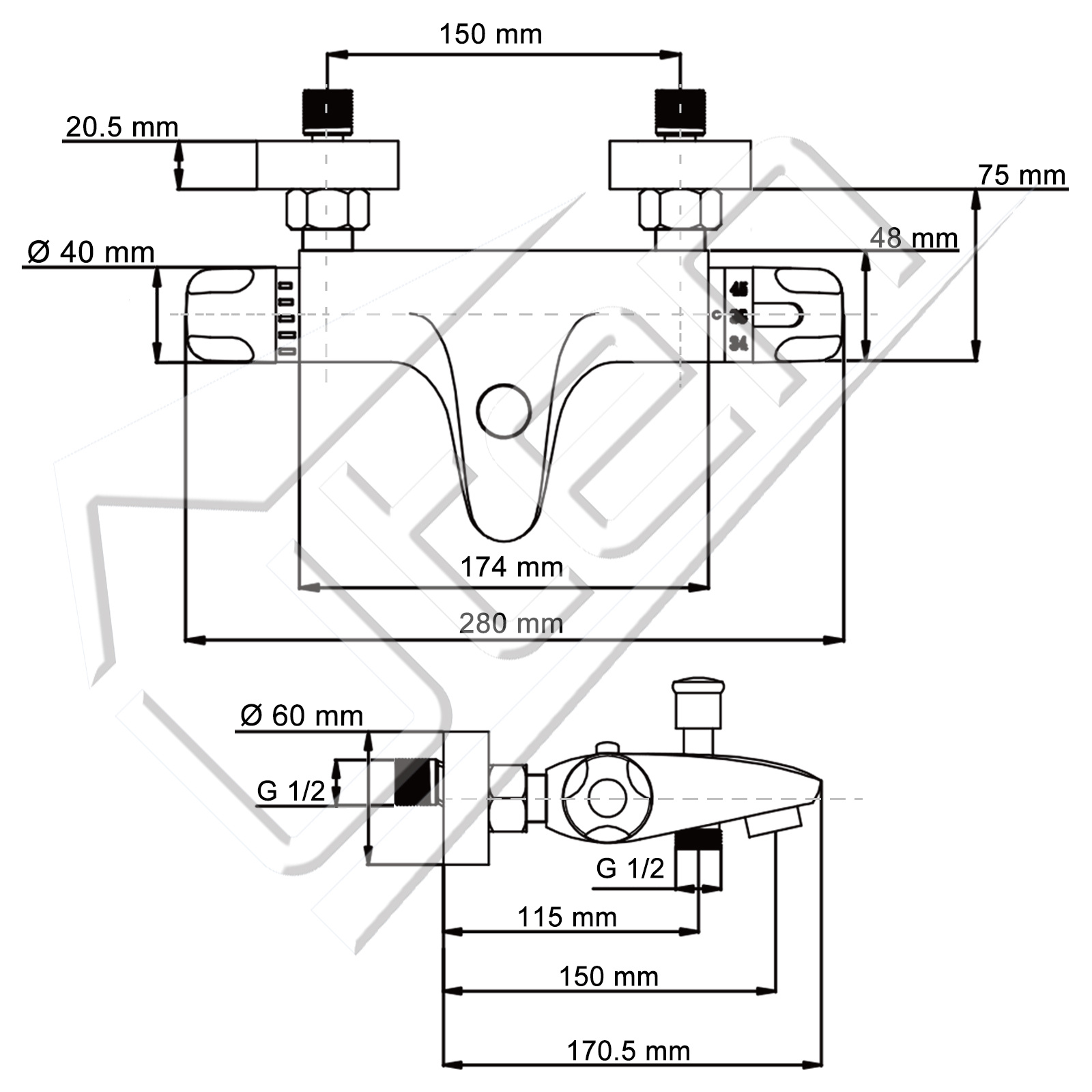Thermostatic Shower Faucet with Adjustable Temperature Control