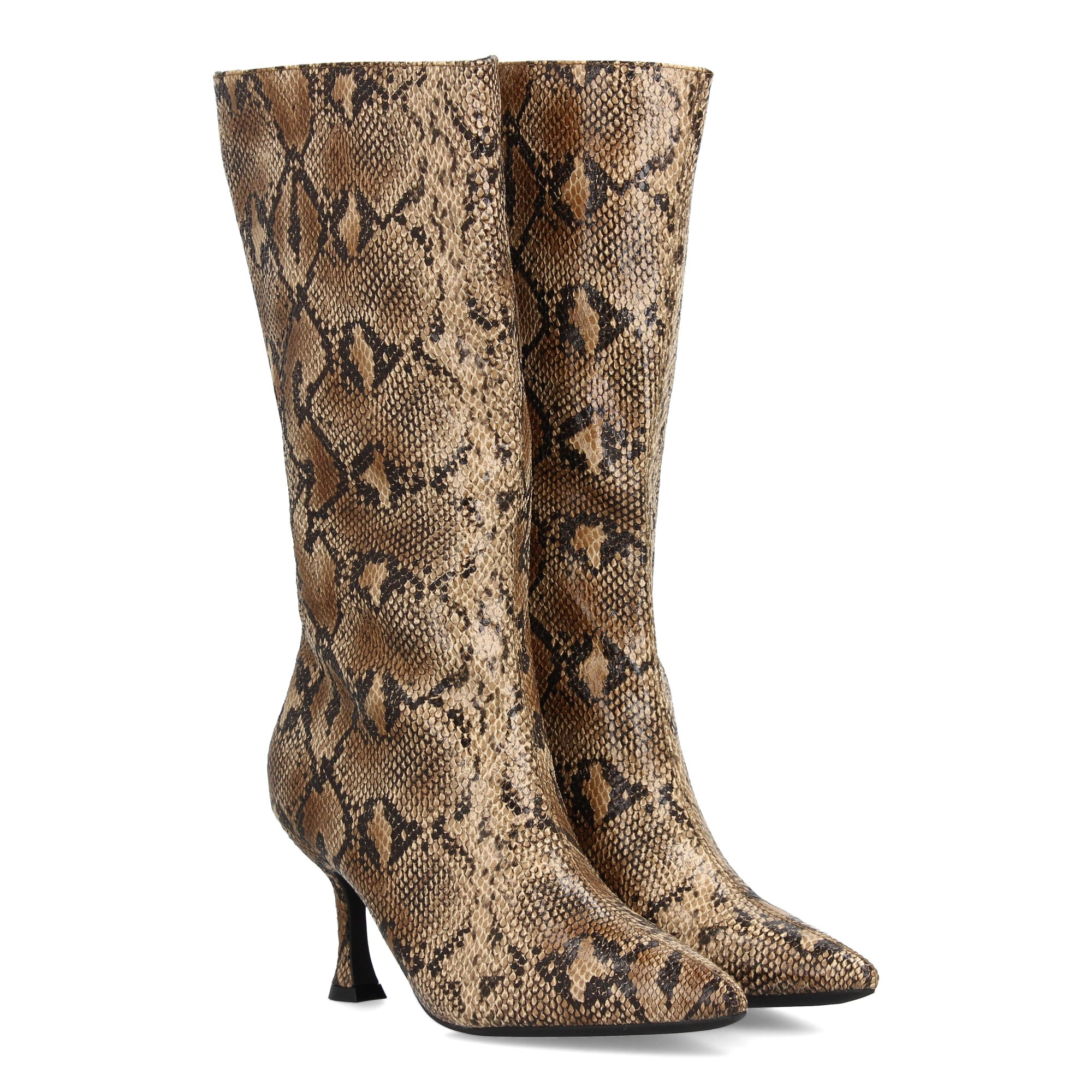 Image of Mid-calf High Boot With And Sophisticated Design. Slim Toe And Kitten Heel For A Stylish Silhouette. Zipper Closure. Perfect For Women In Fall And Winter