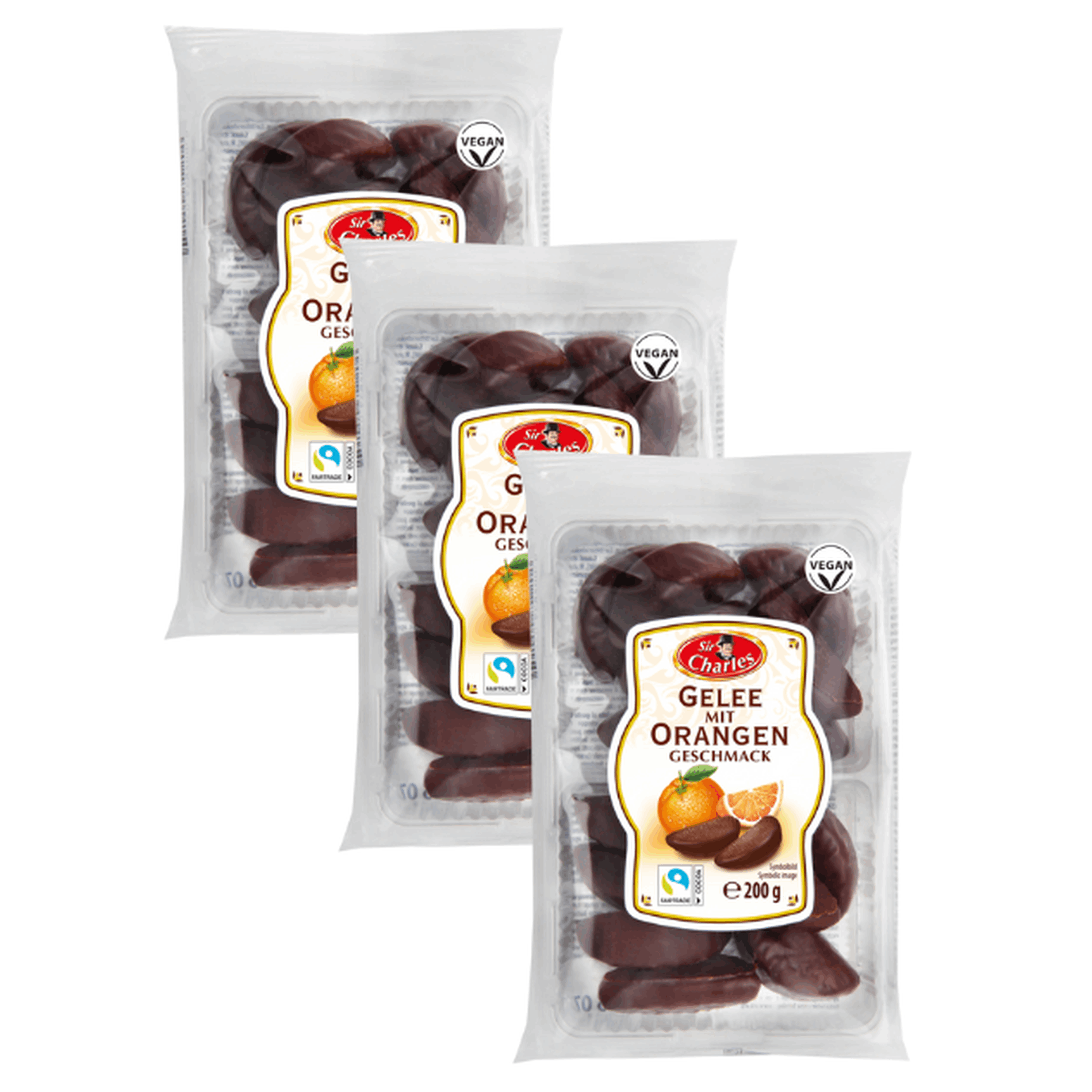 Image of Sir Charles Chocolate-coated Orange Flavor Gelees – 3 X 200g – Vegan Fruit Gelees In Delicate Chocolate